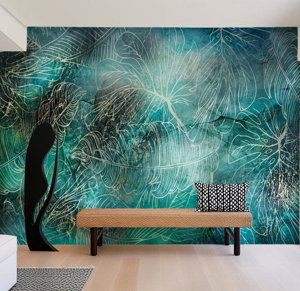 Peel & Stick Botanical Wall Mural - Turquoise Vegetation 38"Wx27"H