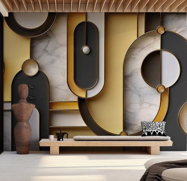 Abstract Wallpaper Wall Mural - Gold Marble Geometric Pattern 39"Wx27"H / Standard