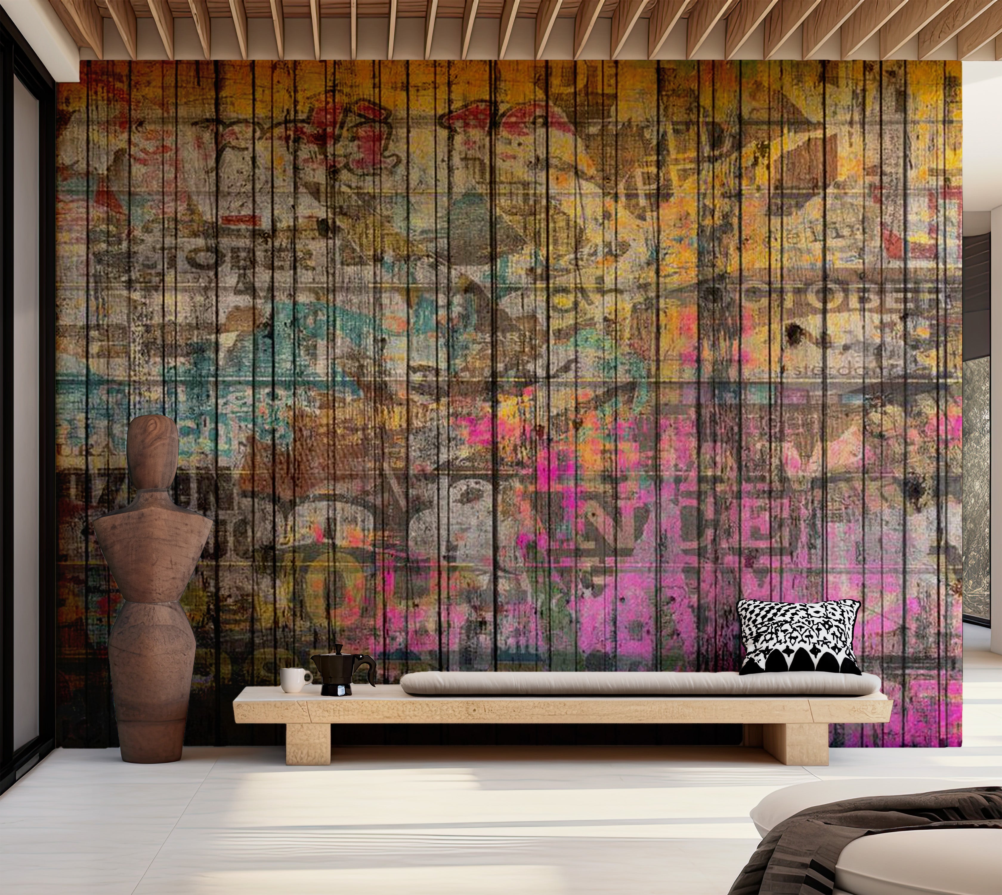 Background & Patterns Wallpaper Wall Mural - Vintage Graffiti on Wood 39"Wx27"H