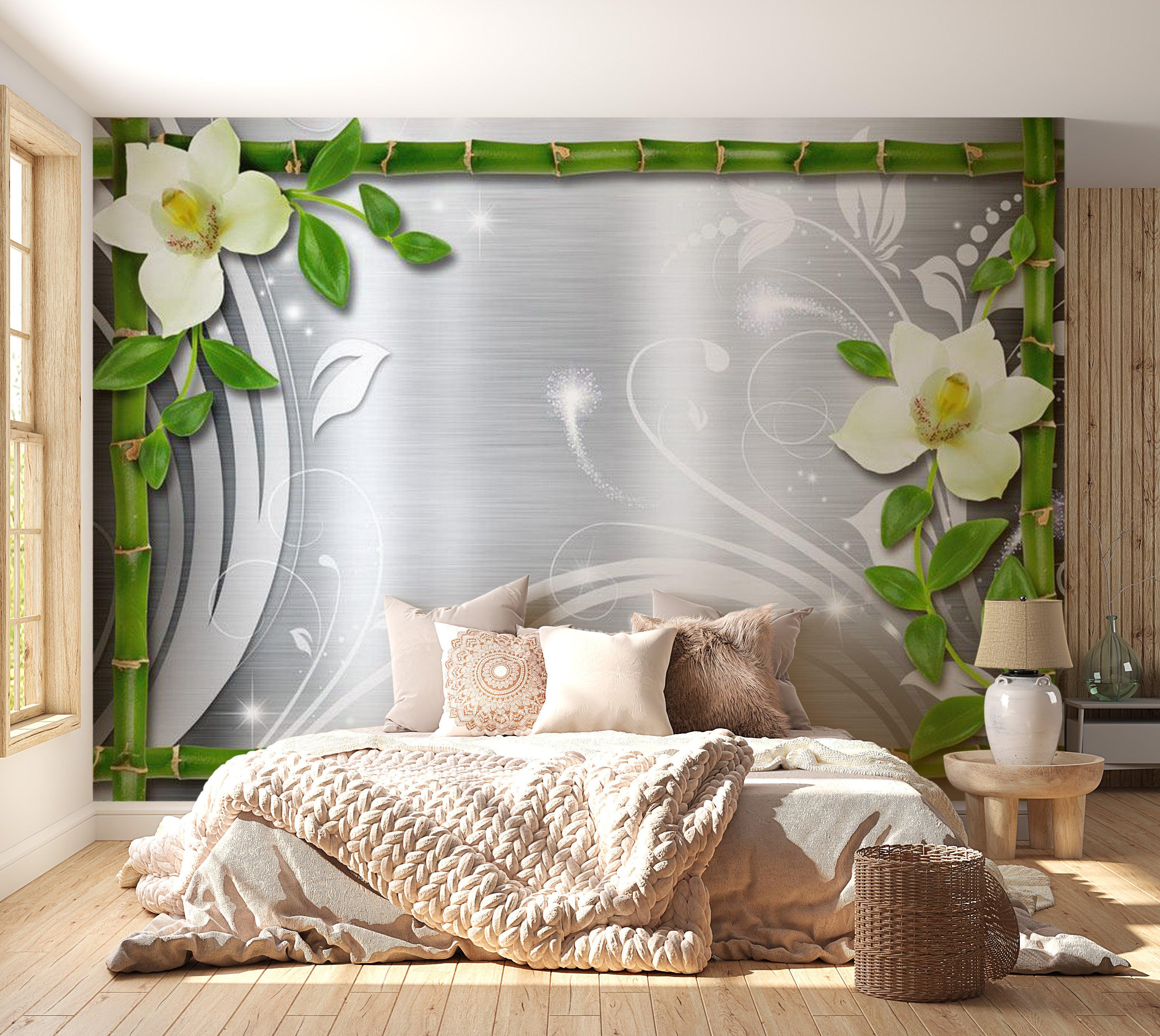 Zen Wallpaper Wall Mural - Bamboo And Two Orchids