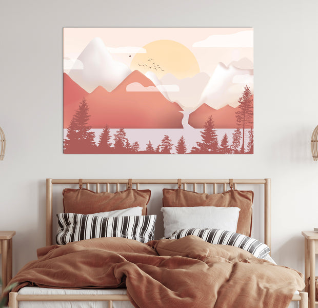 Cartoon Canvas Wall Art - Landscape at Sunset