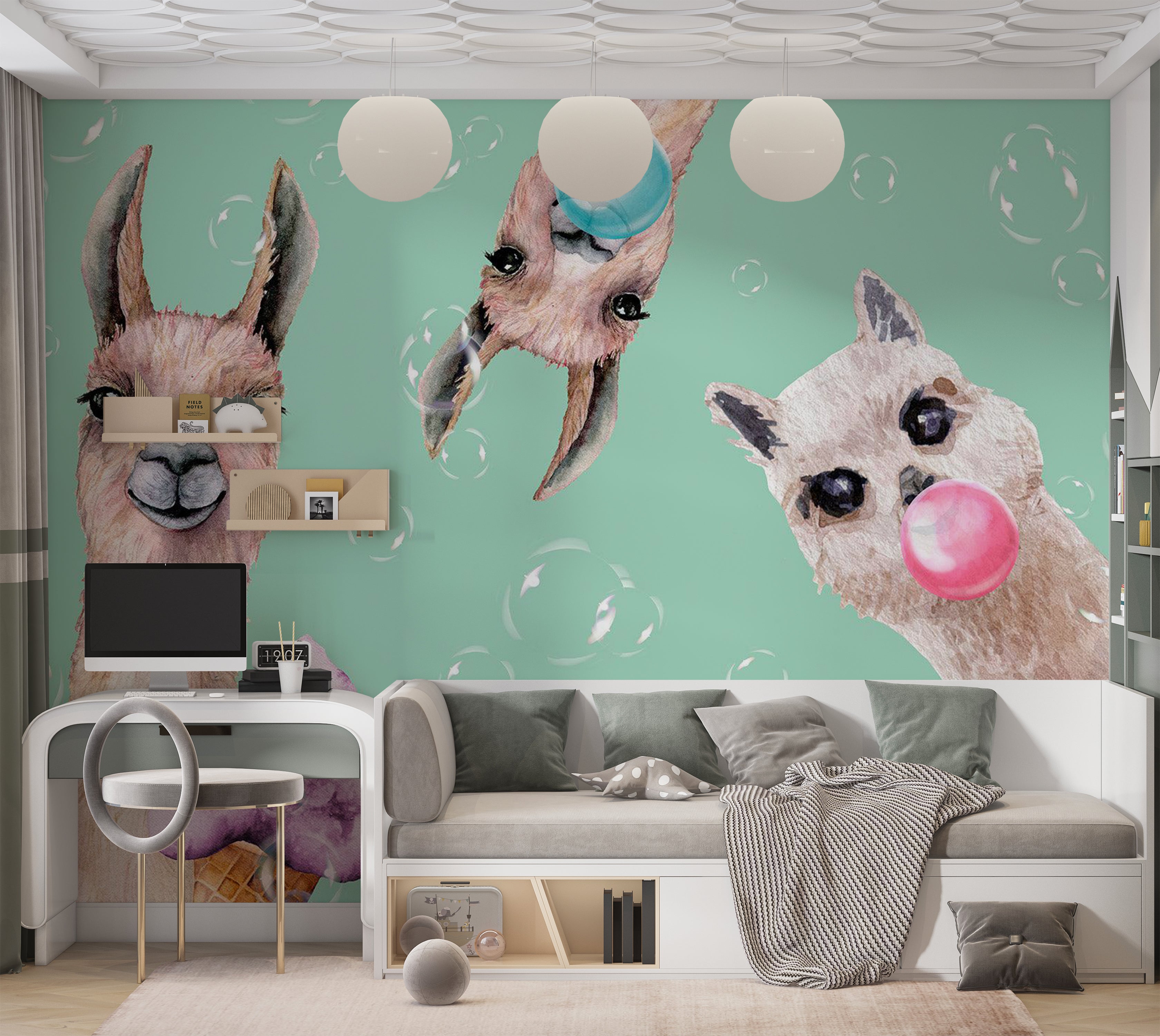 Kids Wallpaper Wall Mural - Crazy Llamas 39"Wx27"H / Standard