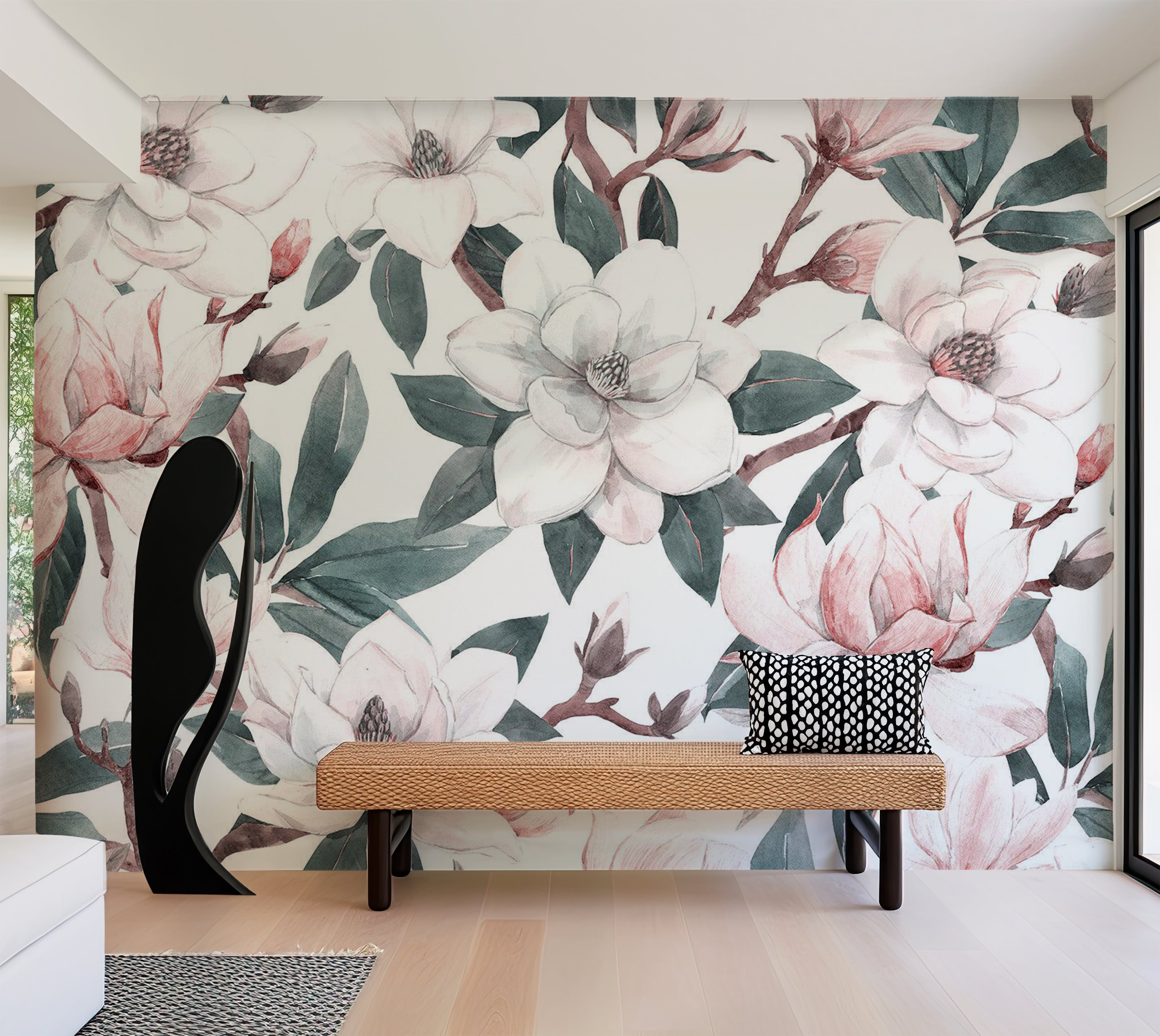 Peel & Stick Floral Wall Mural - Watercolor Magnolias 38"Wx27"H