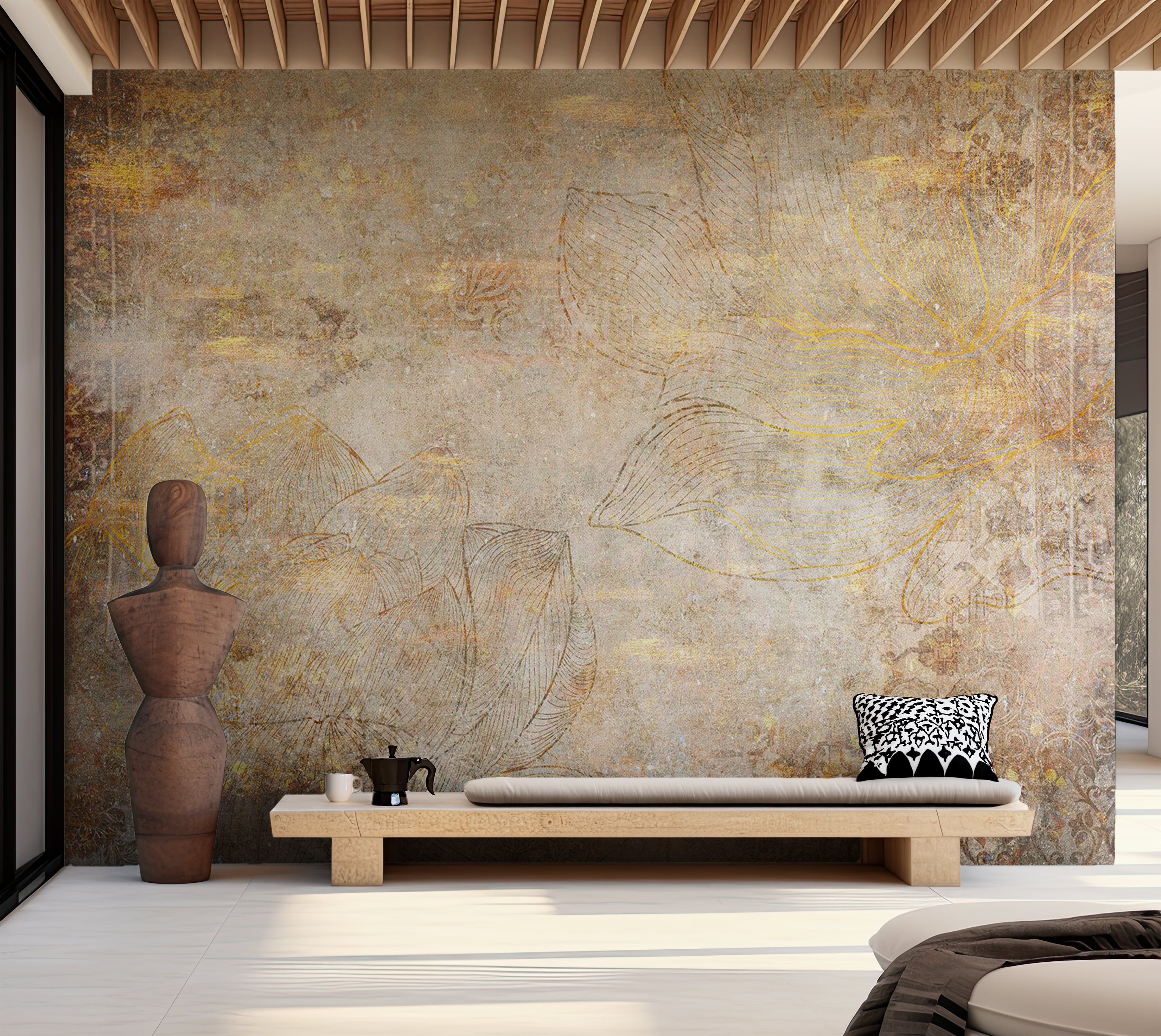 Abstract Wallpaper Wall Mural - Golden Etude 39"Wx27"H / Standard