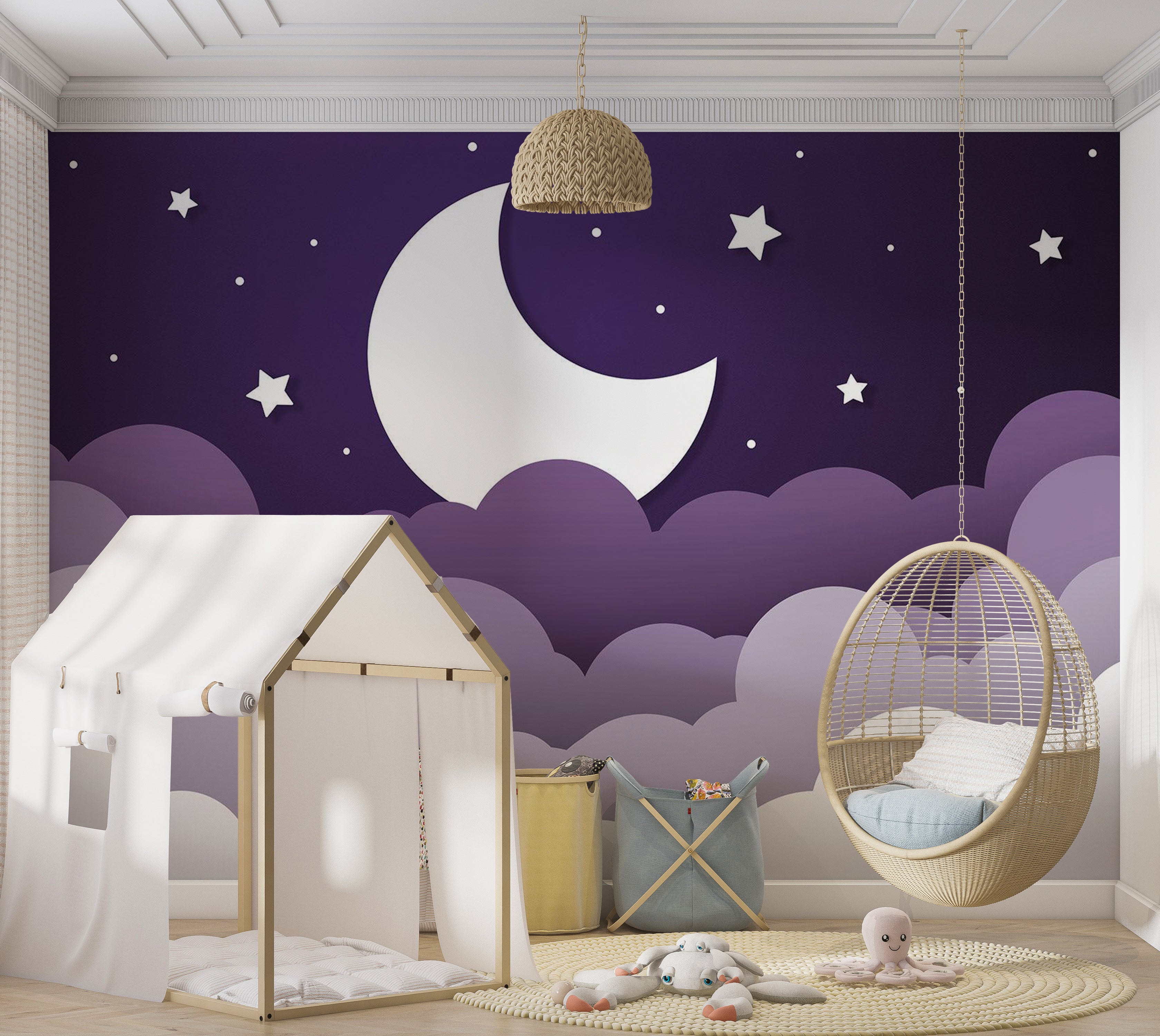 Peel & Stick Kids Wall Mural - Purple Abstract Moon 38"Wx27"H