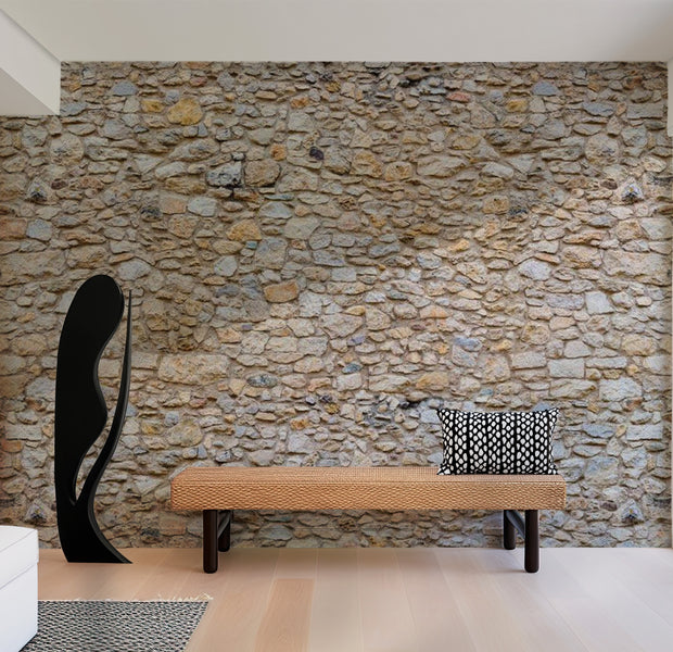 Background & Patterns Wallpaper Wall Mural - Stacked Pebbles Stone Wall 39"Wx27"H