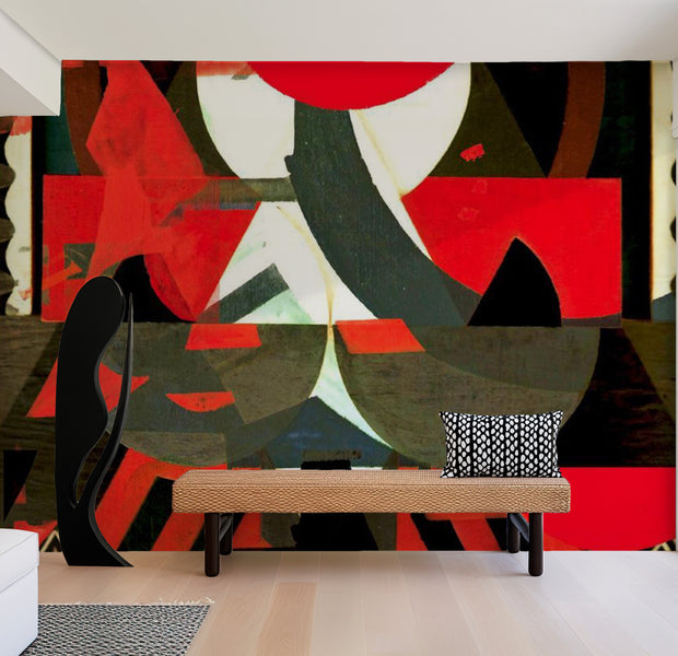 Abstract Wallpaper Wall Mural - Art Composition In Red 118"Wx90"H
