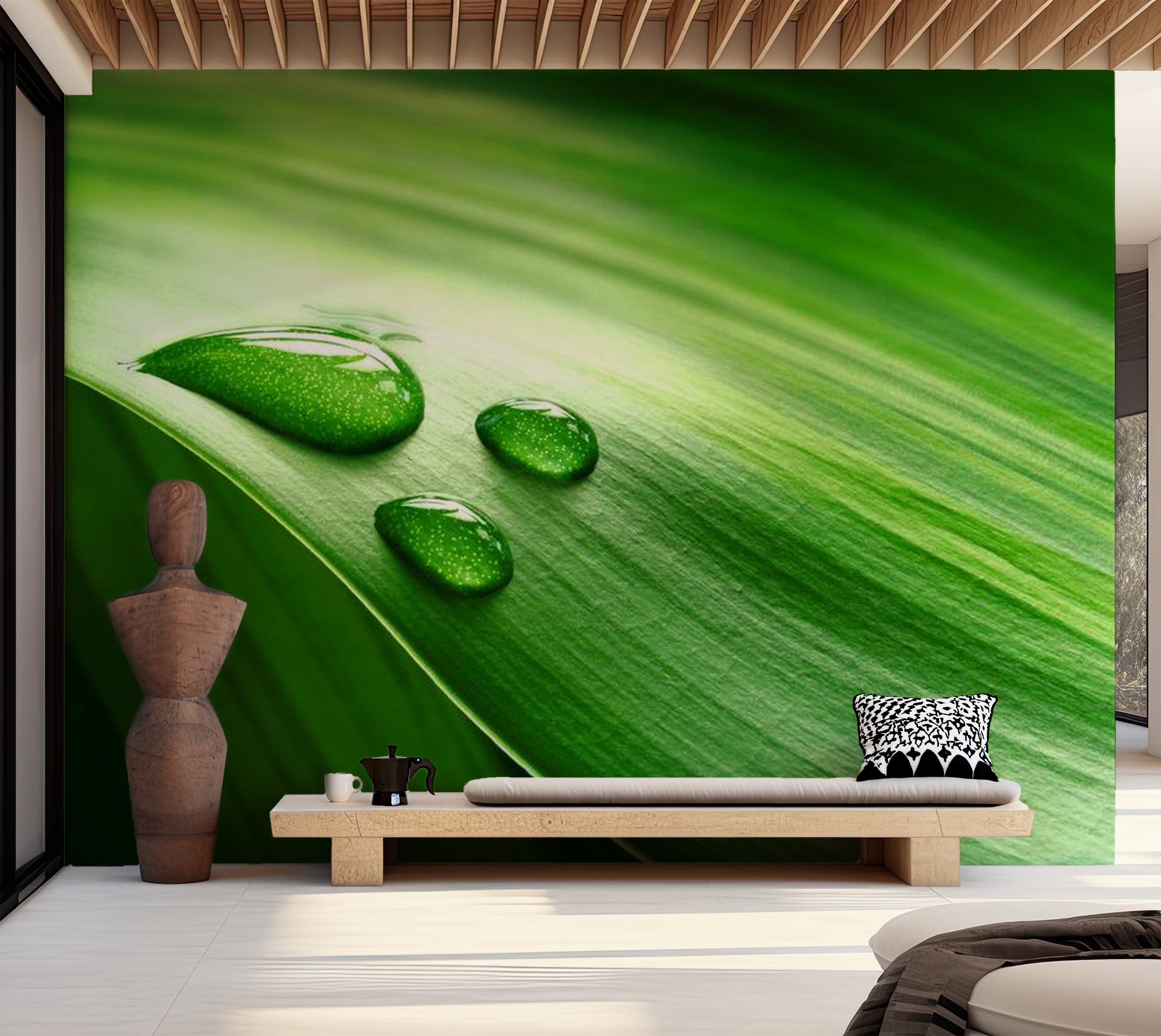 Abstract Wallpaper Wall Mural - Leaf And Three Drops Of Water 118"Wx90"H