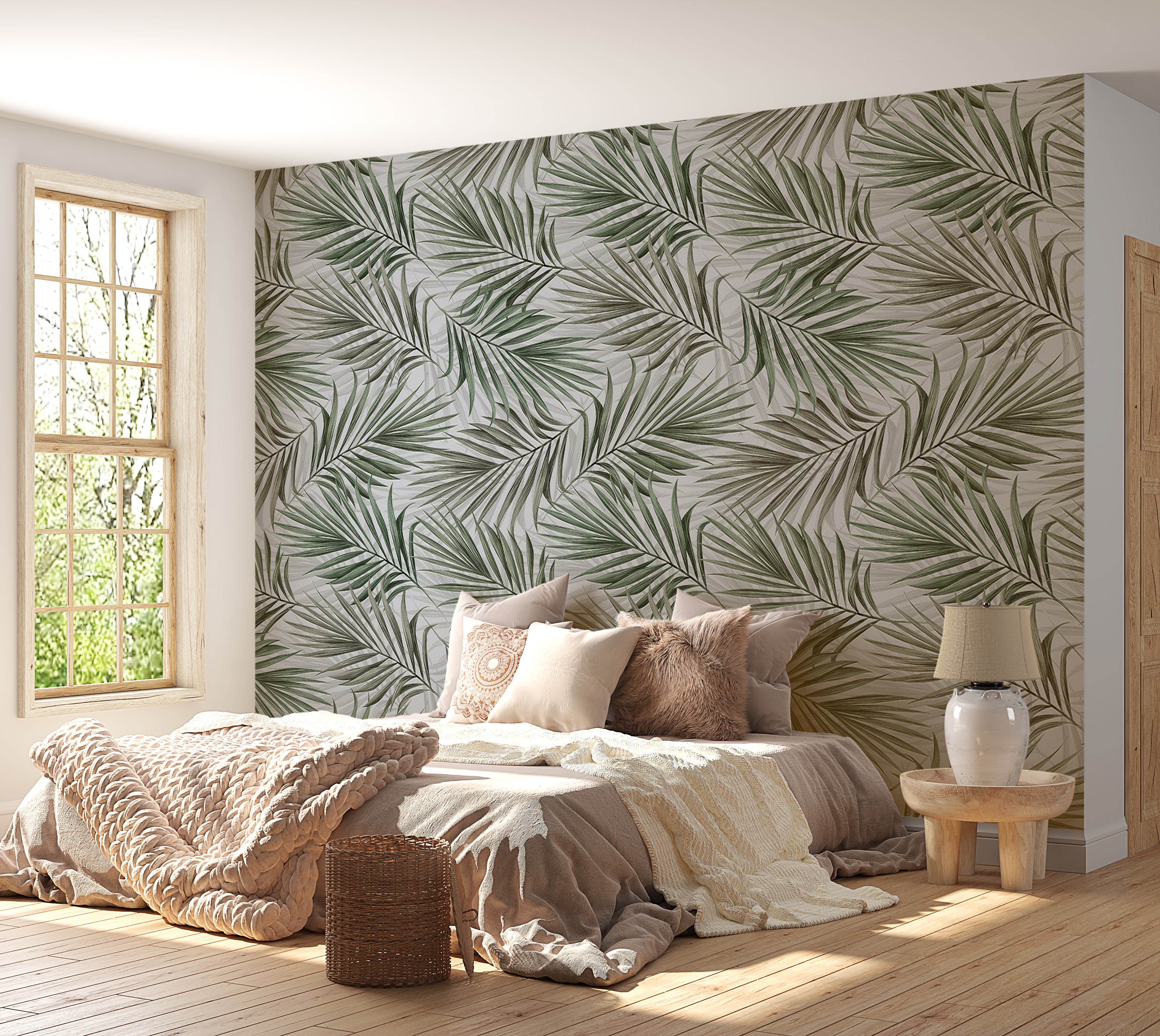 Botanical Wallpaper Wall Mural - Repeating Green Leaf Pattern 39"Wx27"H / Standard
