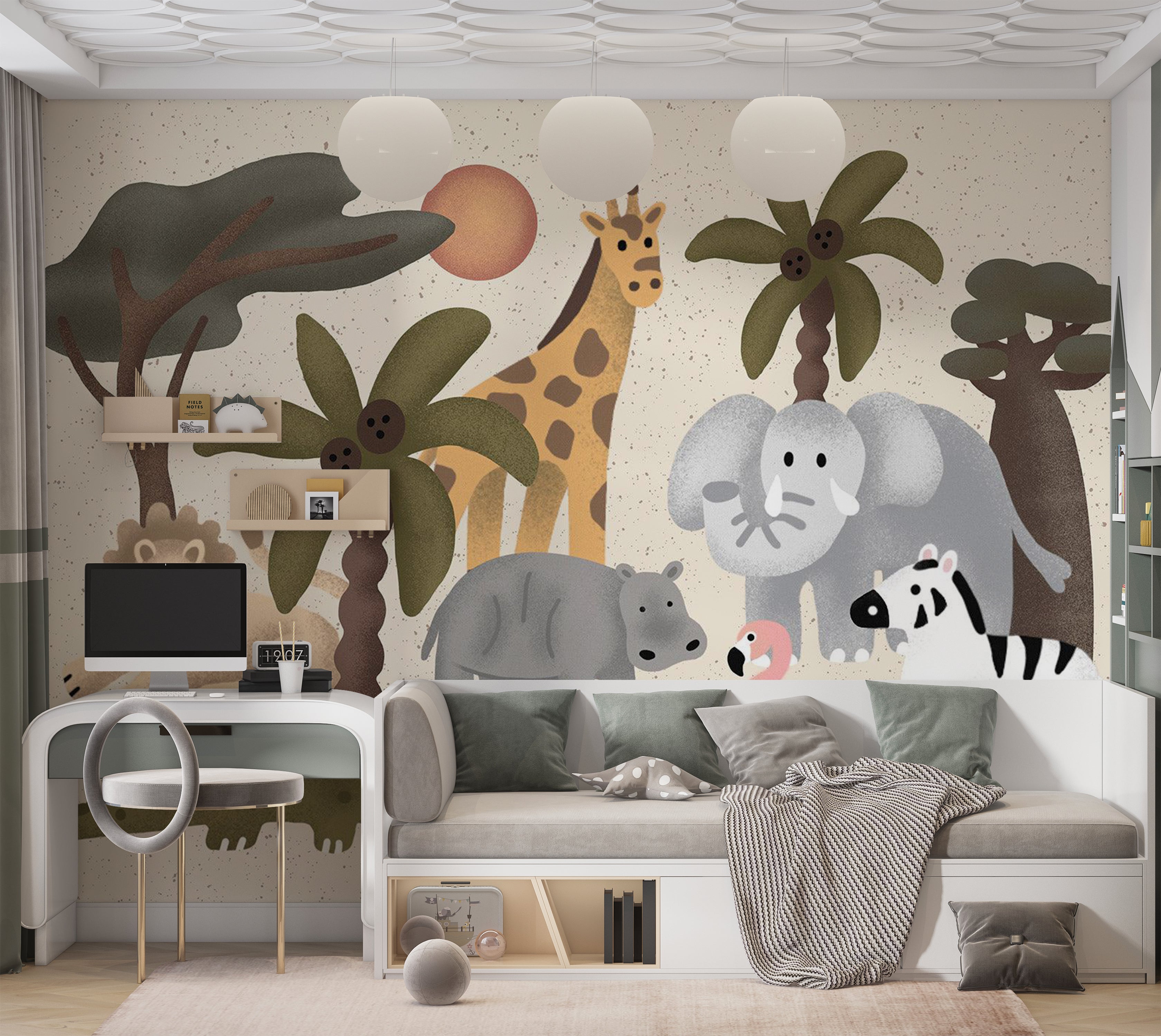 Kids Wallpaper Wall Mural - Jungle Animals 39"Wx27"H