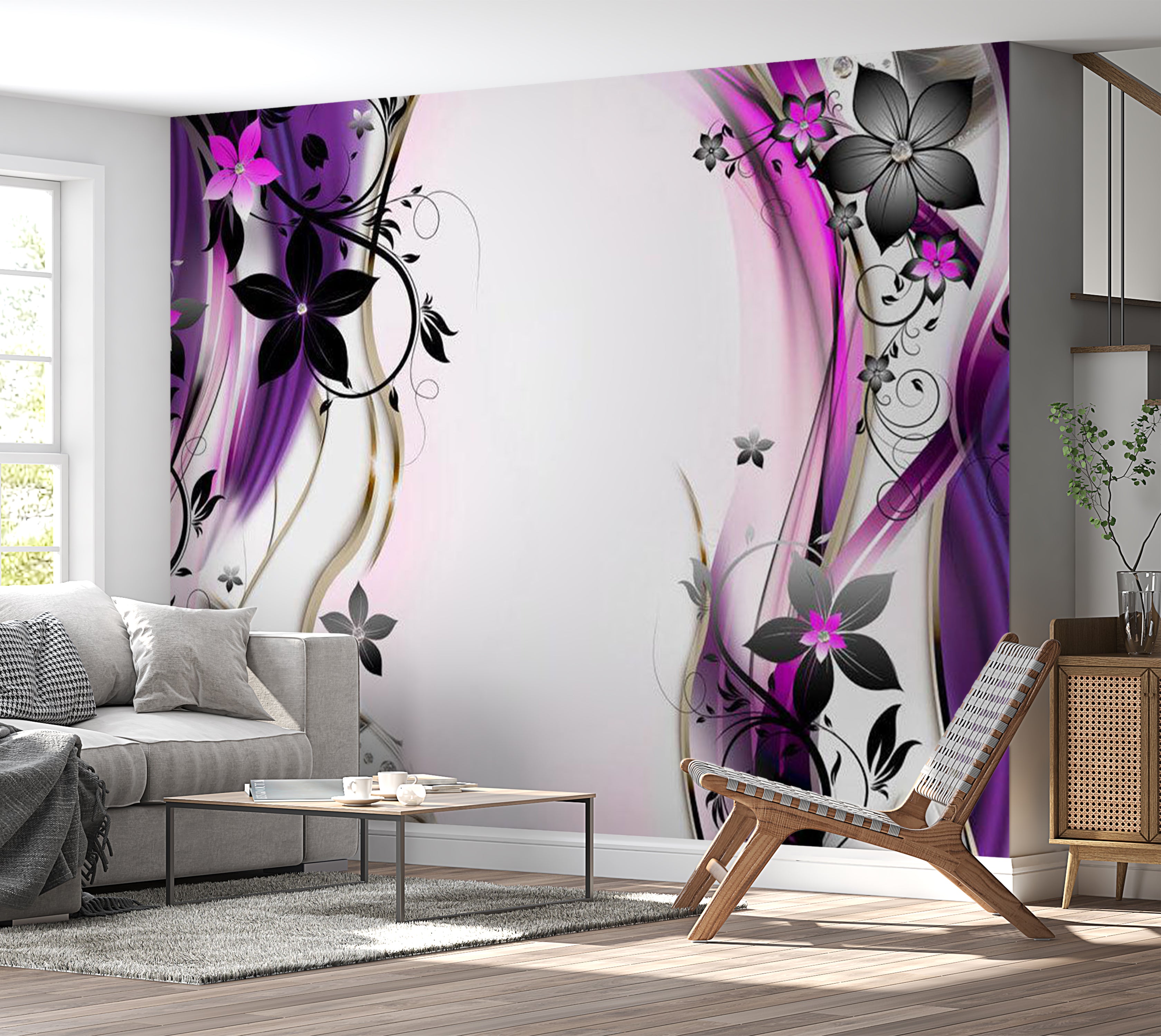 Floral Wallpaper Wall Mural - Purple Blooming Delight 39"Wx27"H / Standard