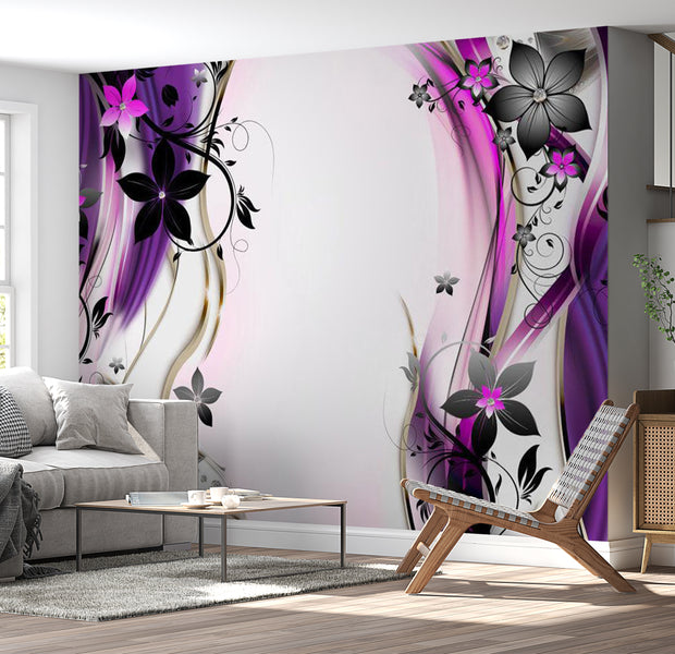 Floral Wallpaper Wall Mural - Purple Blooming Delight 39"Wx27"H / Standard