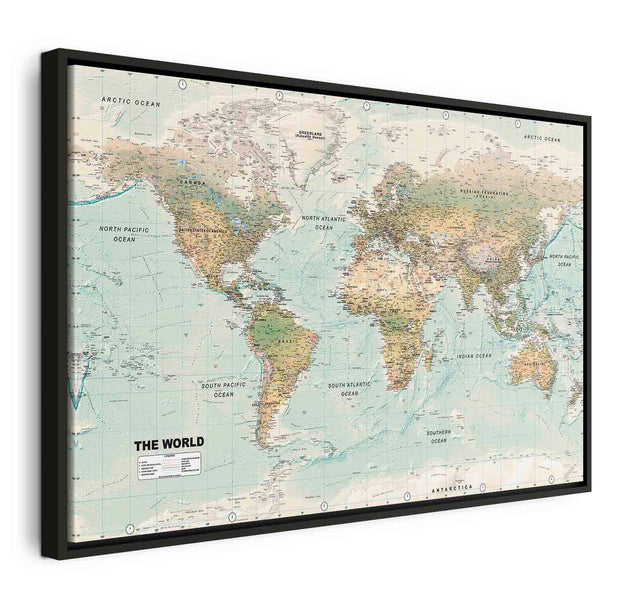 Floating Framed Canvas Art - Beautiful World Map