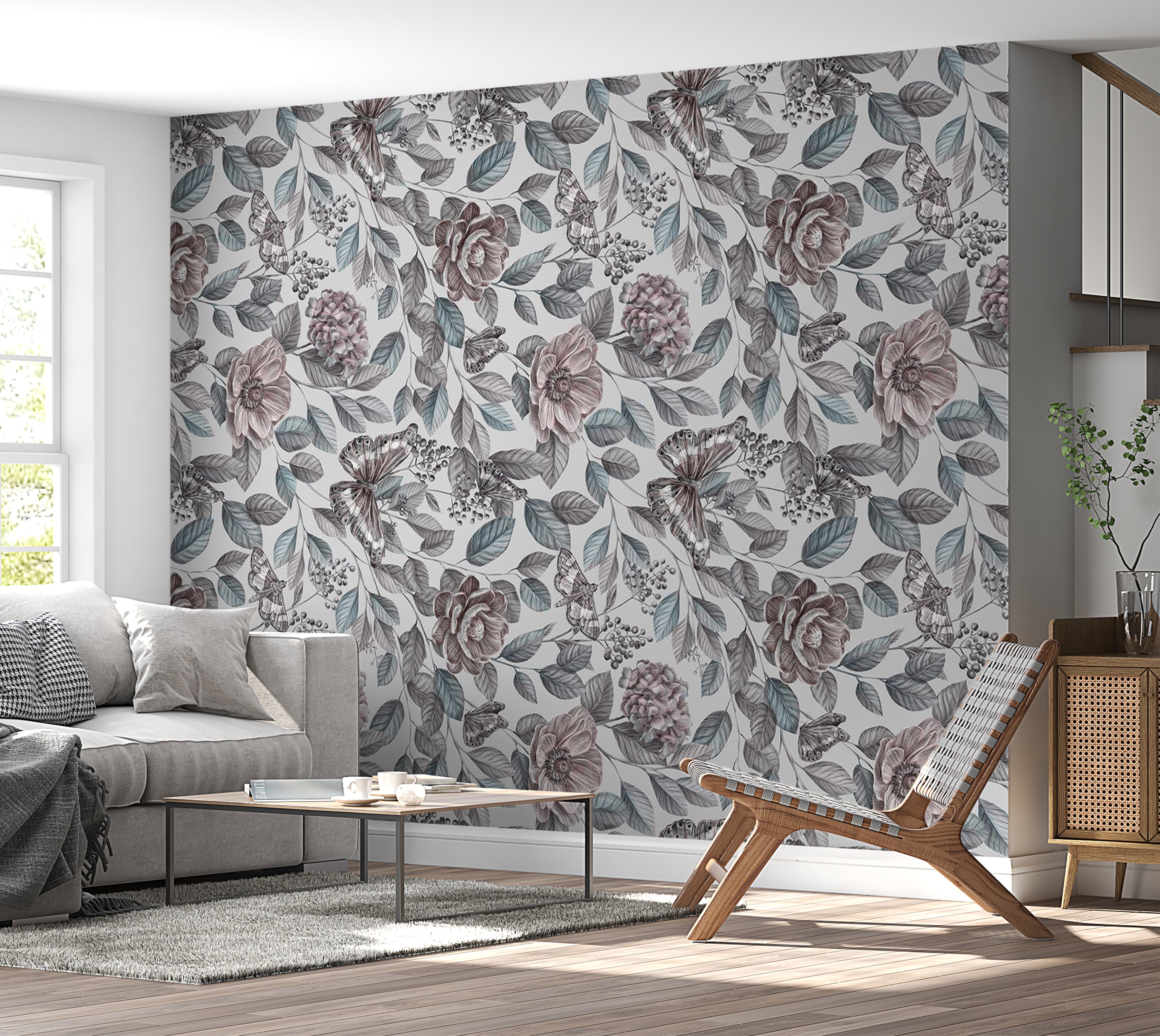 Floral Wallpaper Wall Mural - Rustic Mosaic 39"Wx27"H / Standard