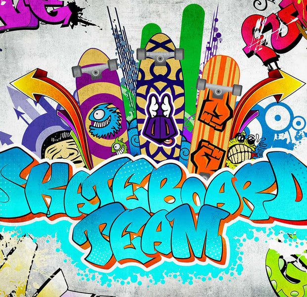 Peel & Stick Street Art Wall Mural - Skateboard Team 38"Wx27"H