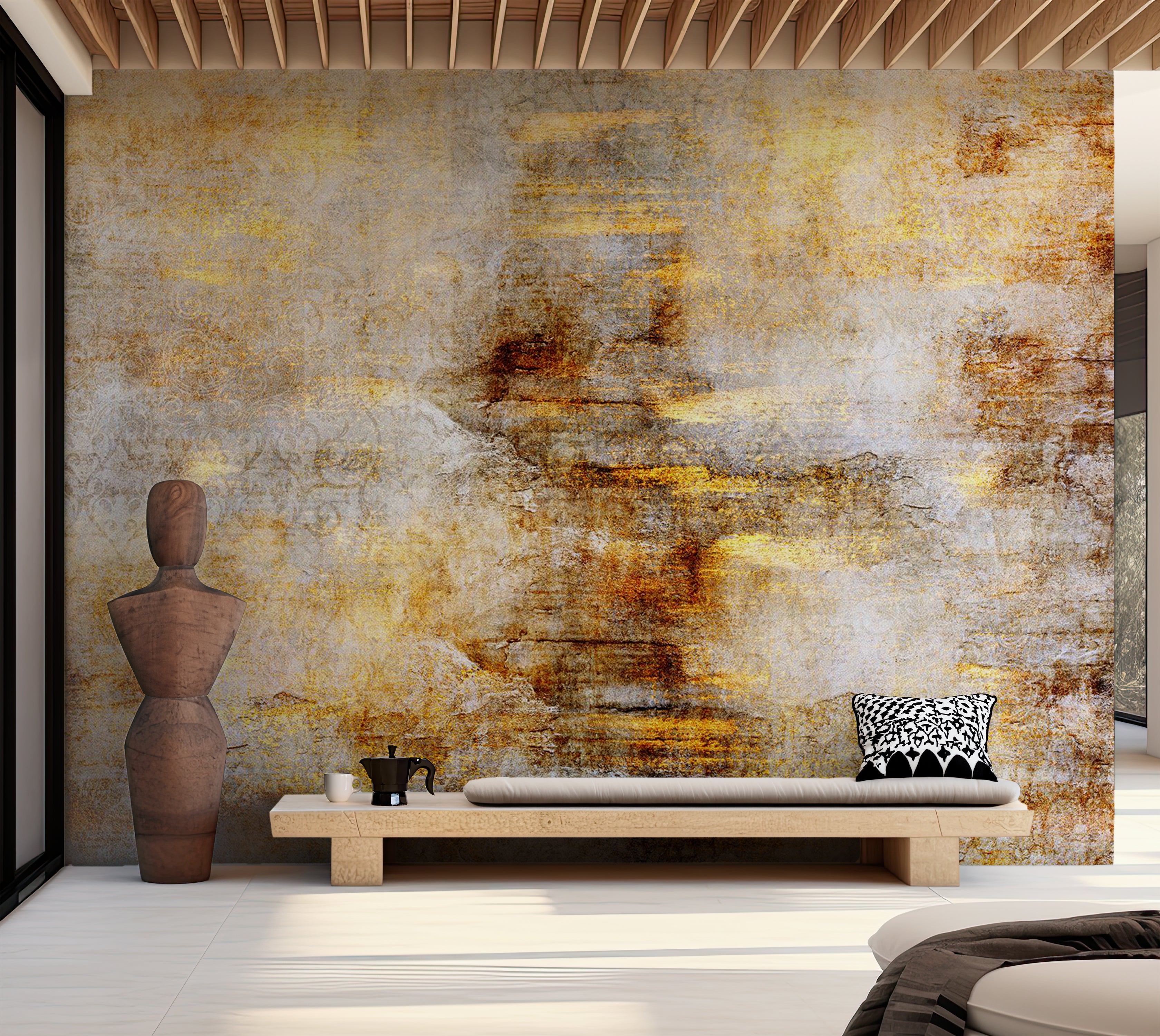 Abstract Wallpaper Wall Mural - Golden Expression 39"Wx27"H / Standard