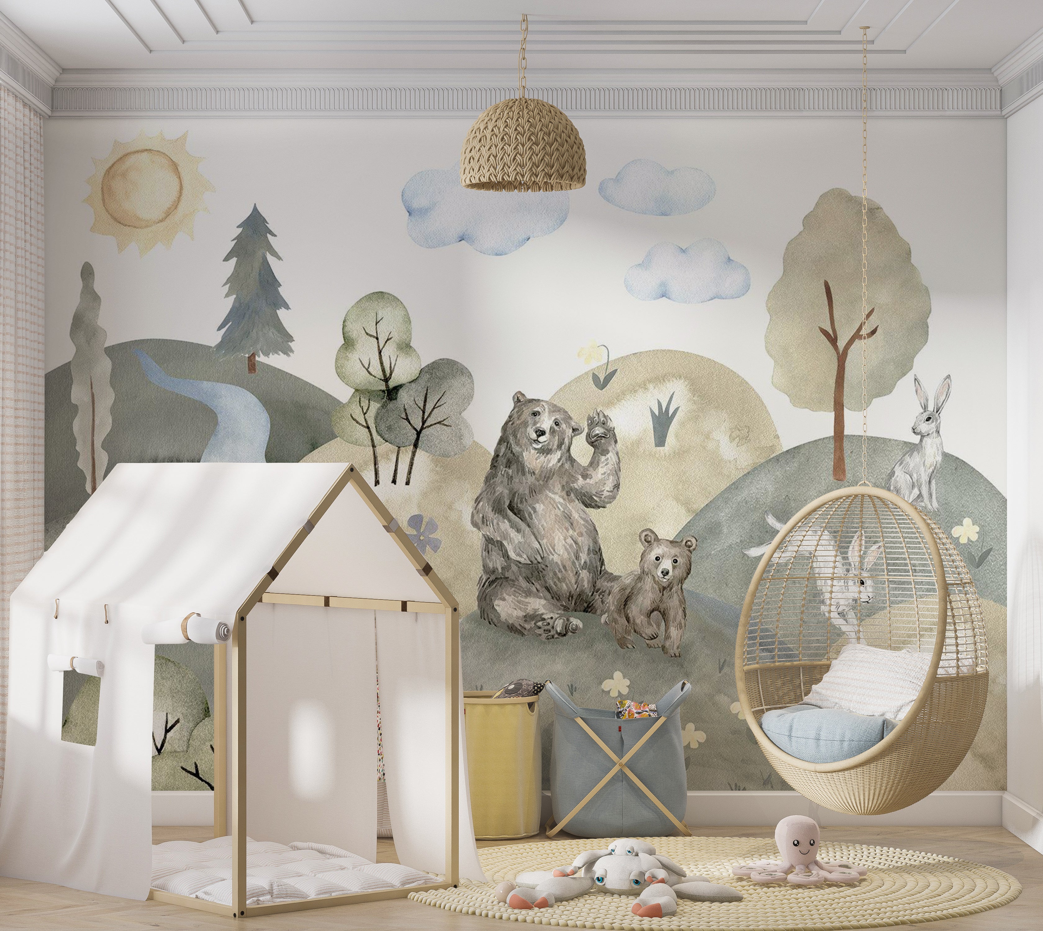 Peel & Stick Kids Wall Mural - Valley With Animals 38"Wx27"H
