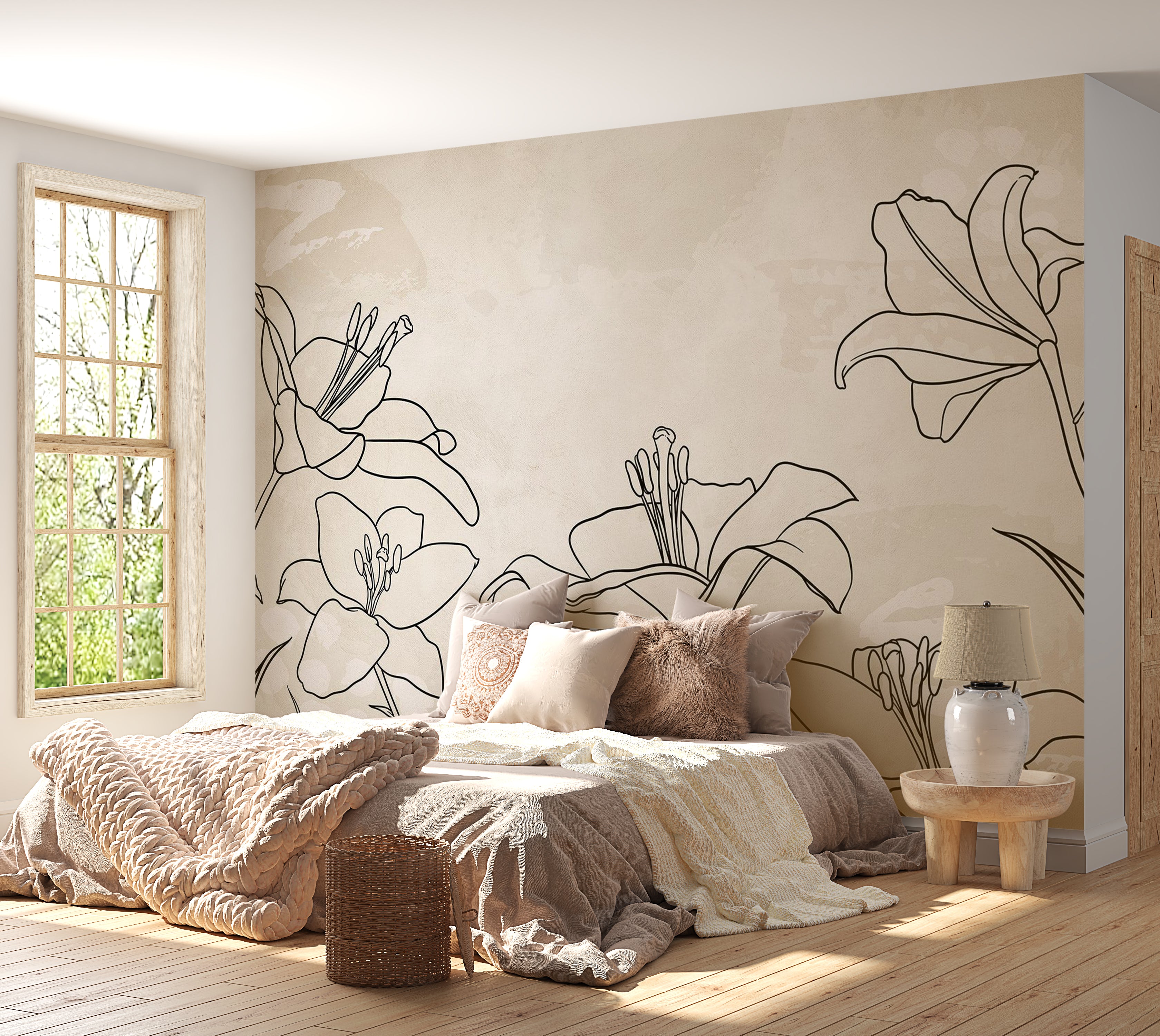 Botanical Wallpaper Wall Mural - Sketch of Nature 39"Wx27"H / Standard