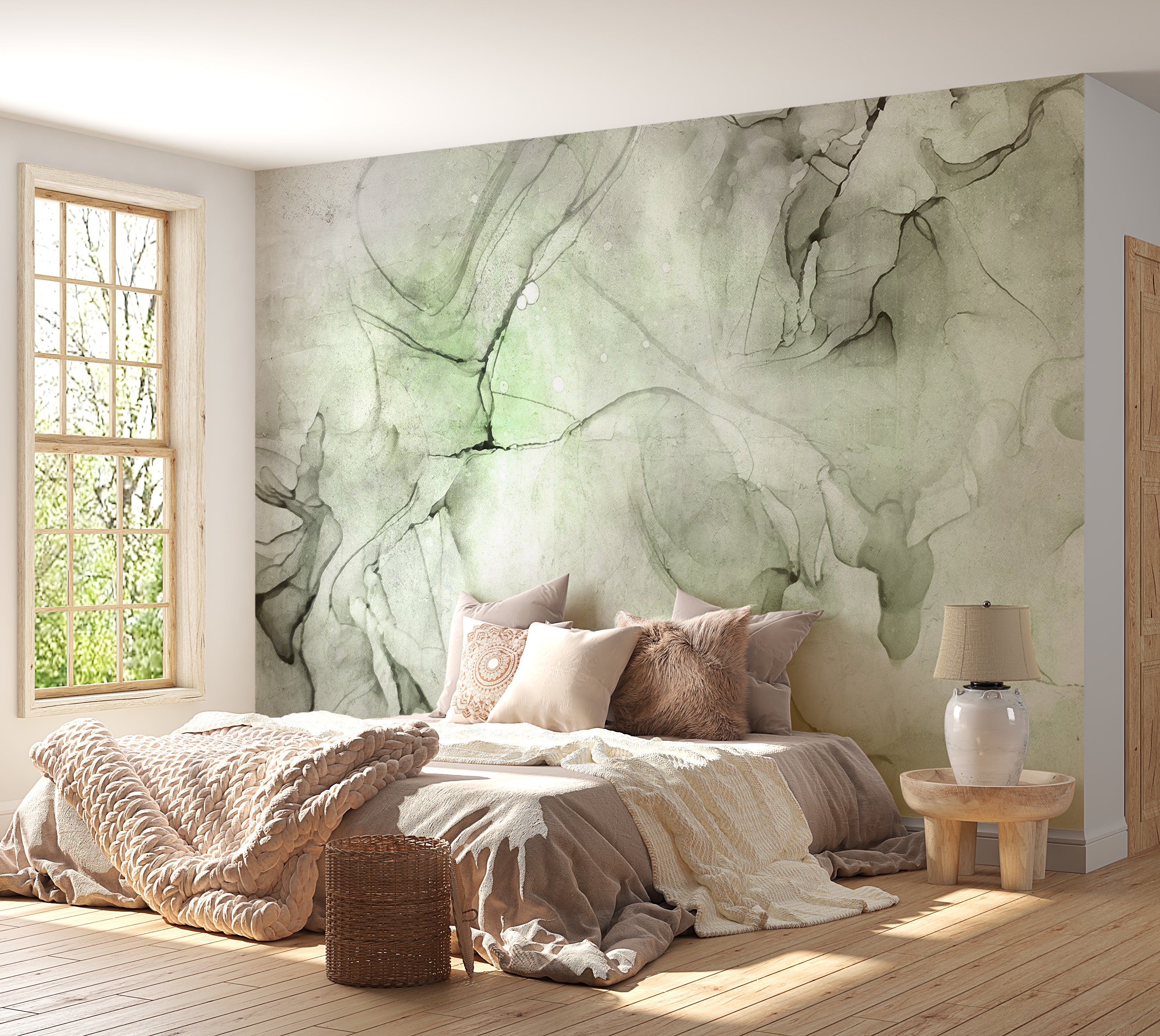 Surface Texture Wallpaper Wall Mural - Green Black Ink 39"Wx27"H / Standard