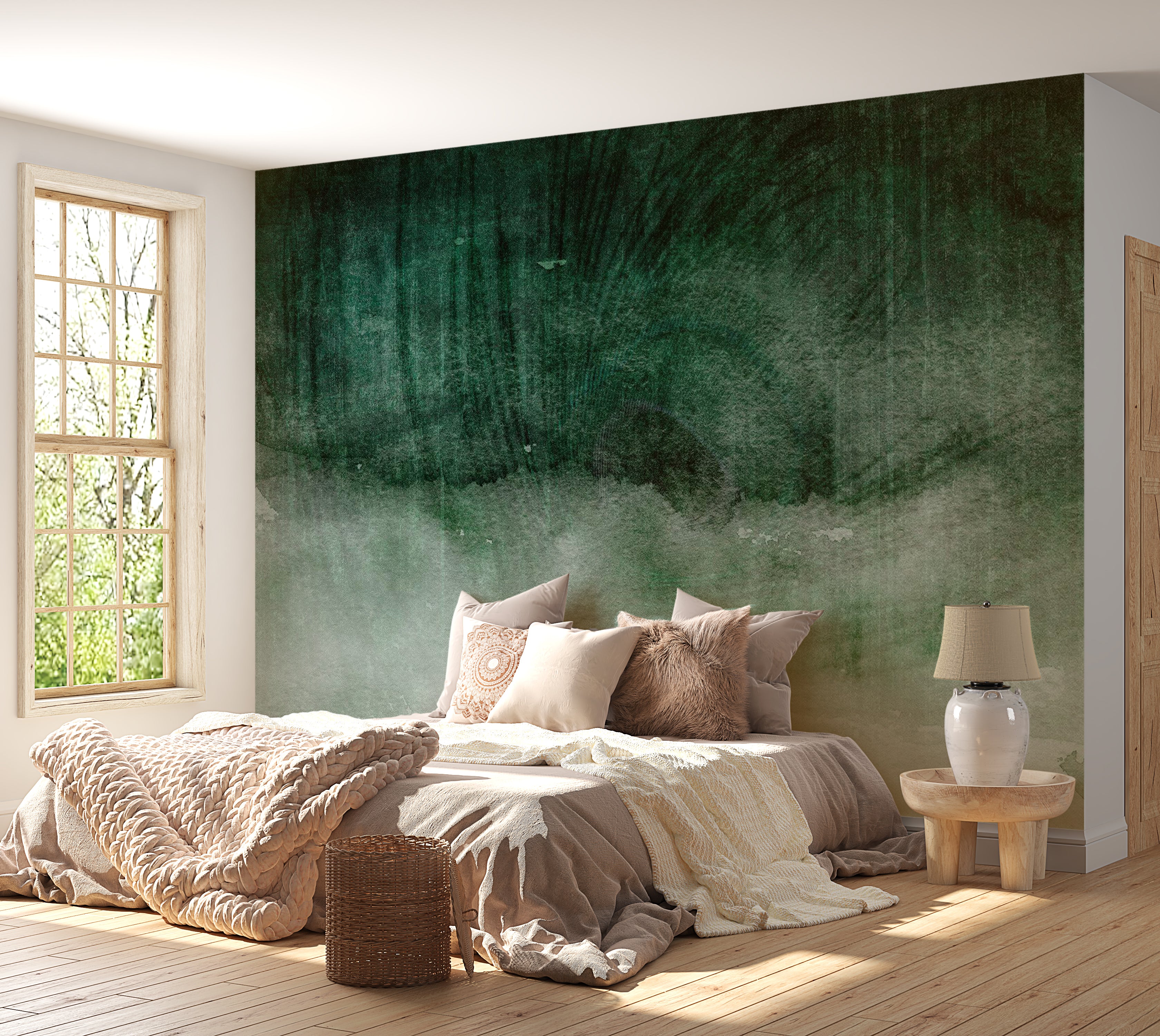 Surface Texture Wallpaper Wall Mural - Green Concrete Expression 39"Wx27"H / Standard