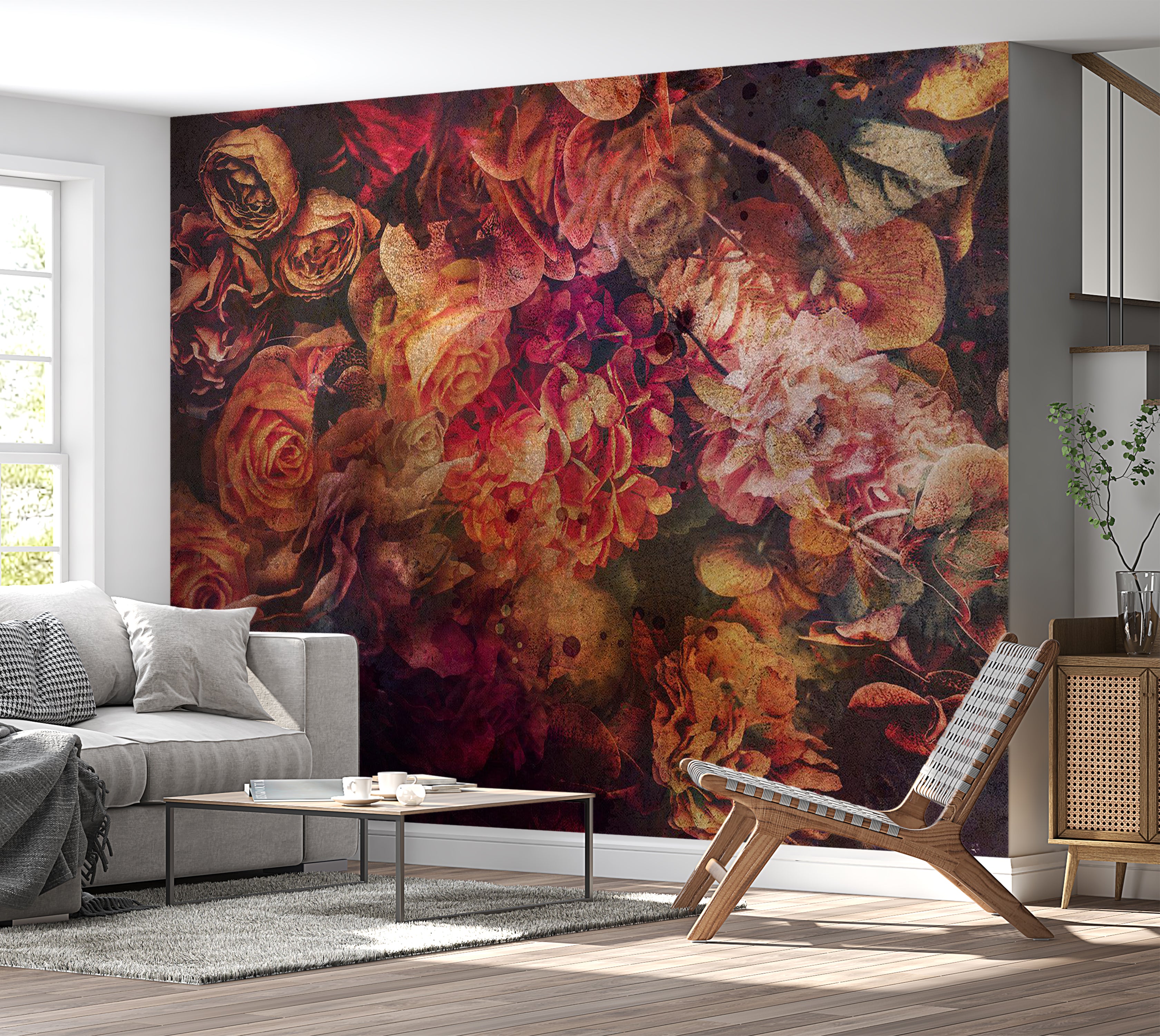 Floral Wallpaper Wall Mural - Vintage Flowers 39"Wx27"H