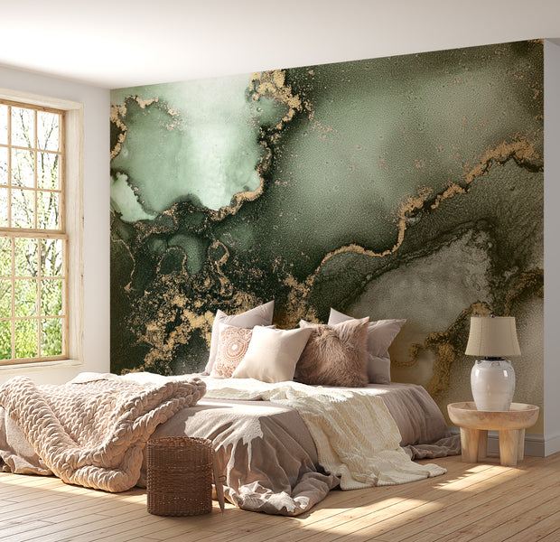 Surface Texture Wallpaper Wall Mural - Green Gold Watercolor Inspiration 39"Wx27"H / Standard