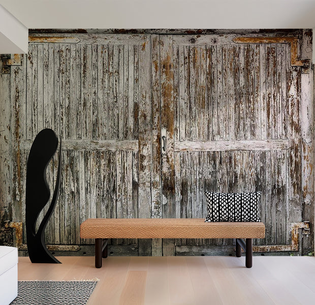 Background & Patterns Wallpaper Wall Mural - Weathered Wooden Barn Door 39"Wx27"H