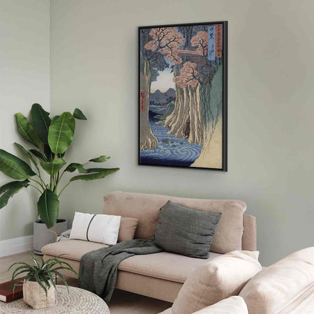 Floating Framed Canvas Art - Monkey Bridge in Kai Province - Utagawa Hiroshige