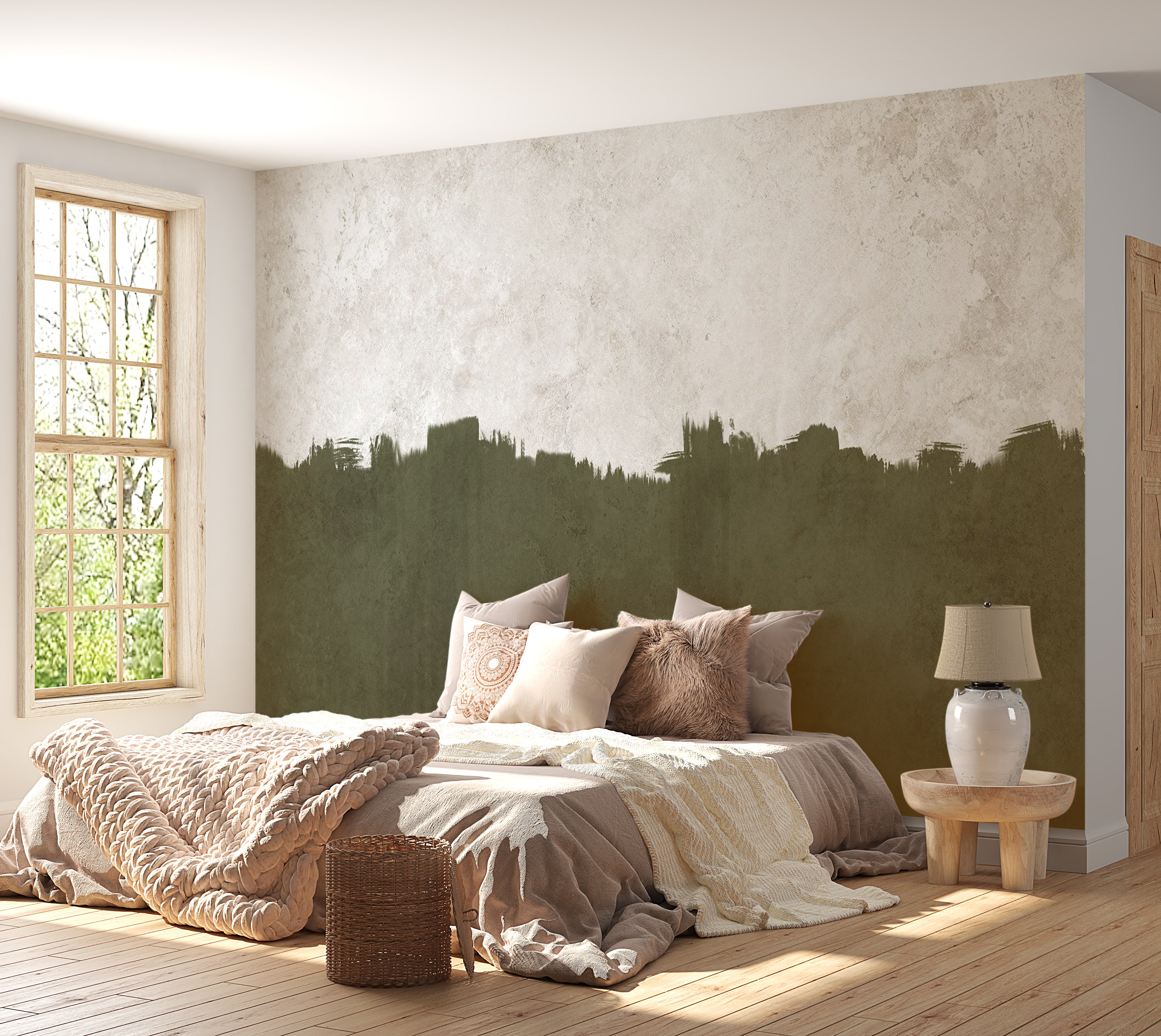 Surface Texture Wallpaper Wall Mural - Olive Green And Grey 39"Wx27"H / Standard