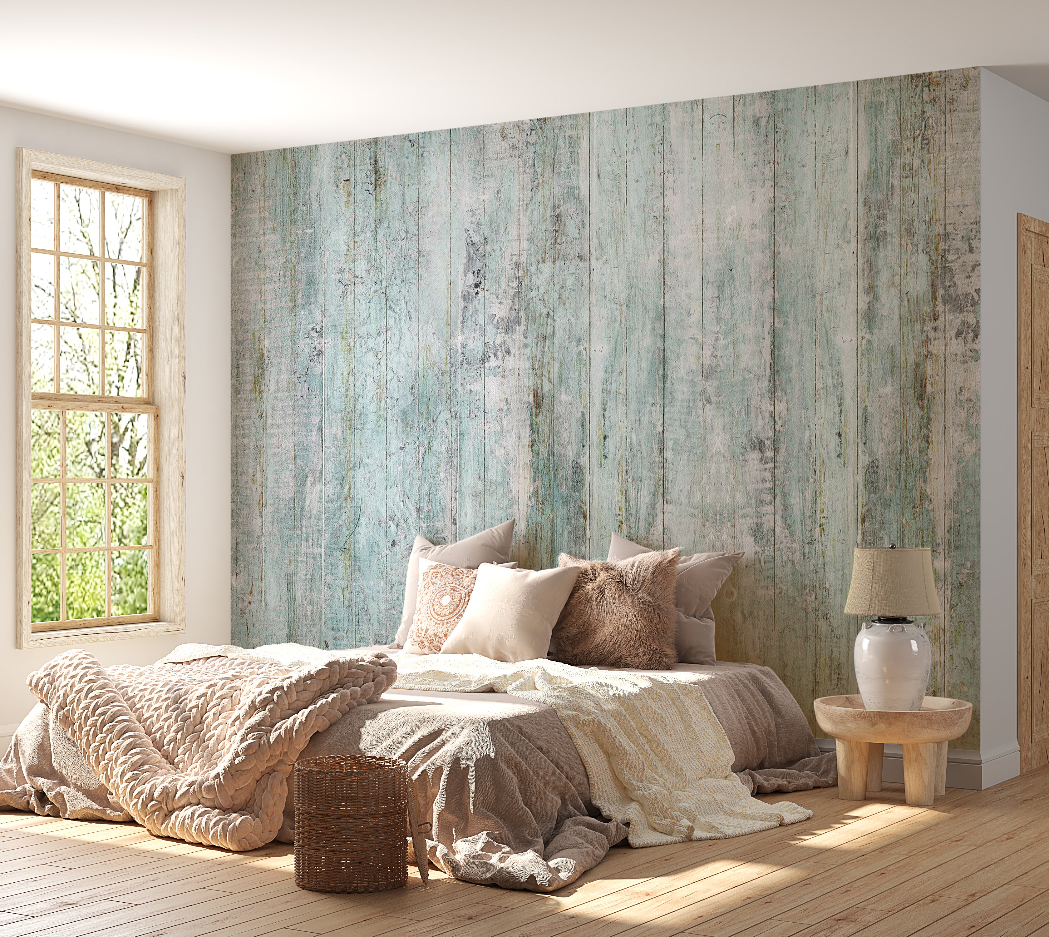 Surface Texture Wallpaper Wall Mural - Rustic Light Blue Wood 39"Wx27"H / Standard