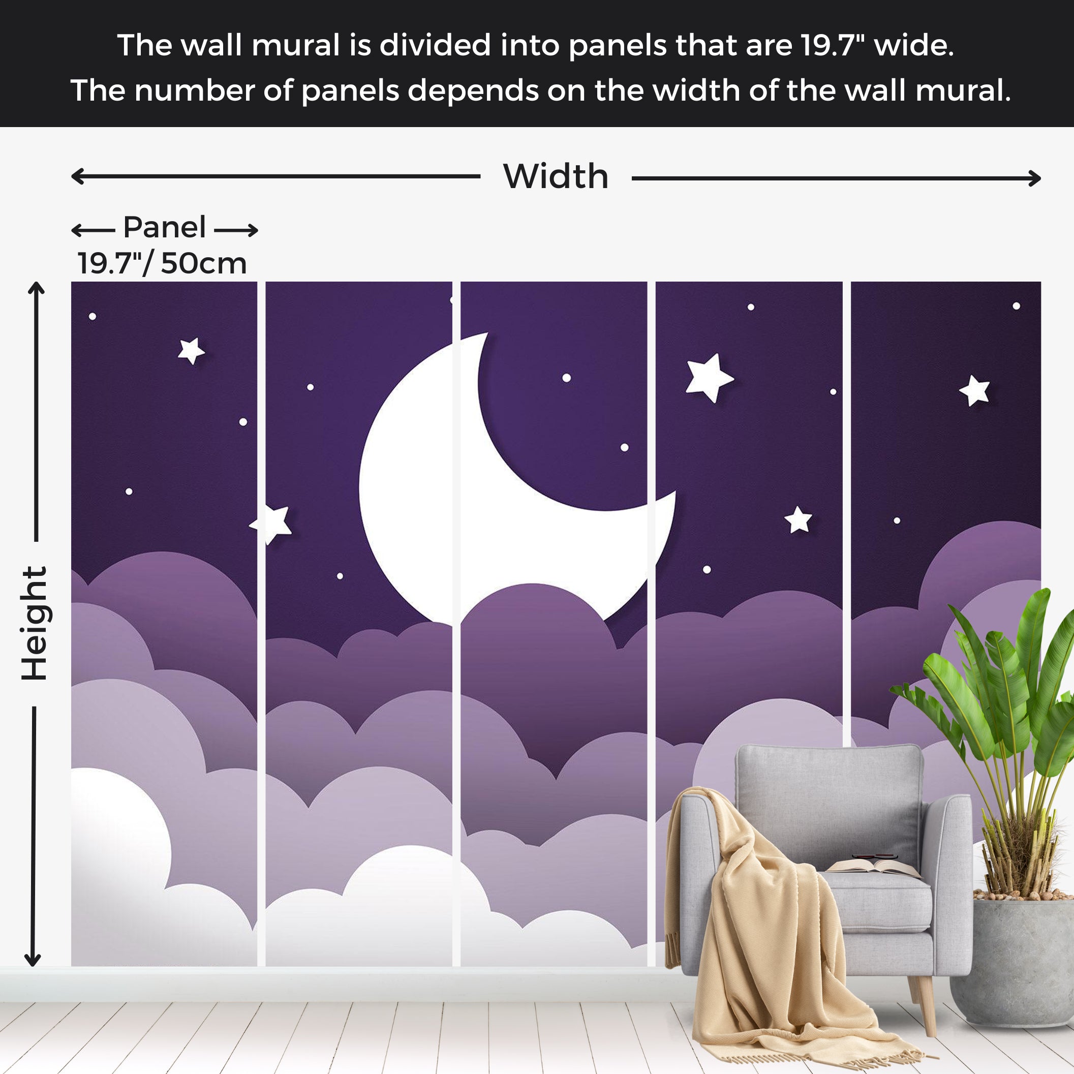 Kids Wallpaper Wall Mural - Purple Abstract Moon 39"Wx27"H / Standard