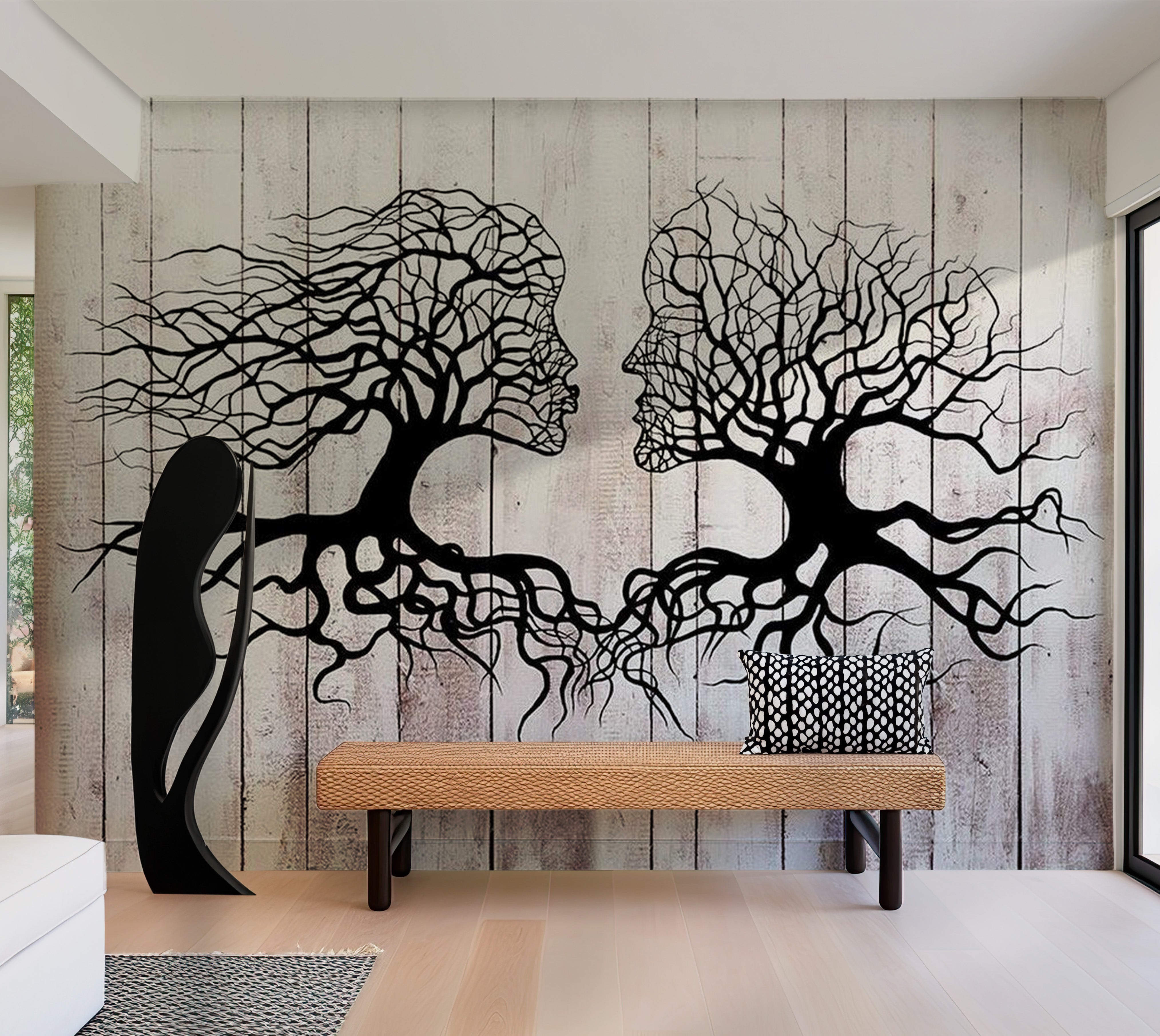 Background & Patterns Wallpaper Wall Mural - A Kiss Of Trees On Wood 39"Wx27"H