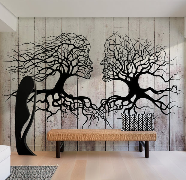Background & Patterns Wallpaper Wall Mural - A Kiss Of Trees On Wood 39"Wx27"H