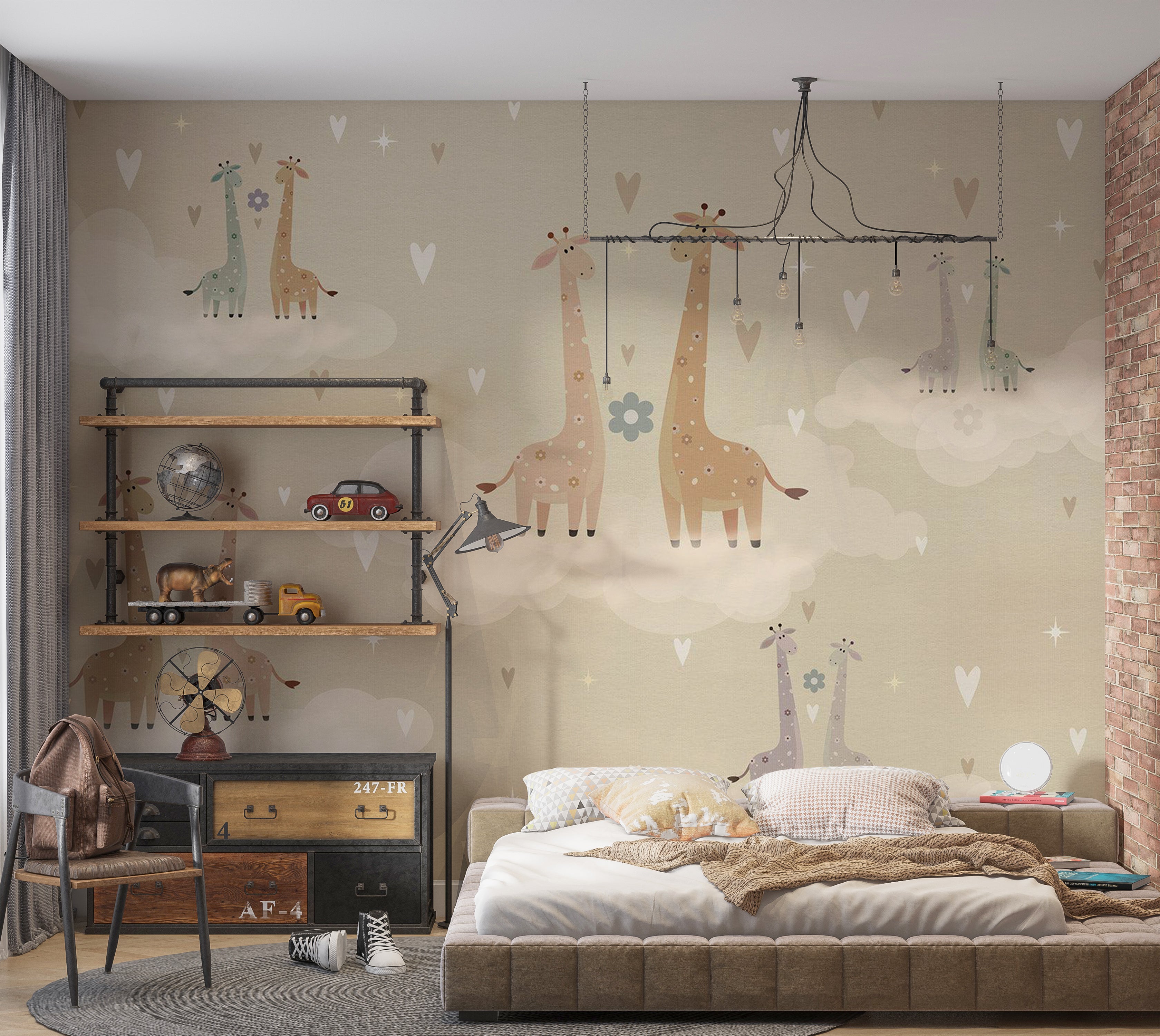 Peel & Stick Kids Wall Mural - Giraffes in Love 38"Wx27"H