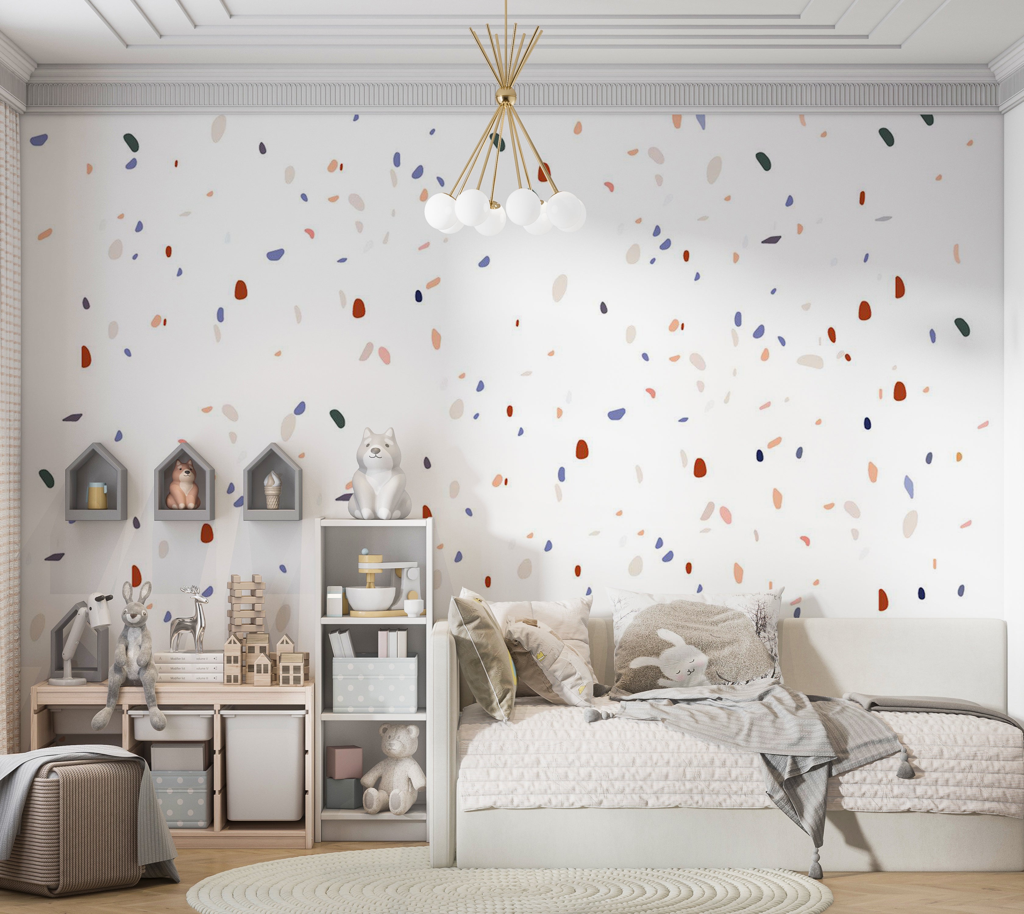 Abstract Wallpaper Wall Mural - Classic Terrazzo on White Background 39"Wx27"H / Standard