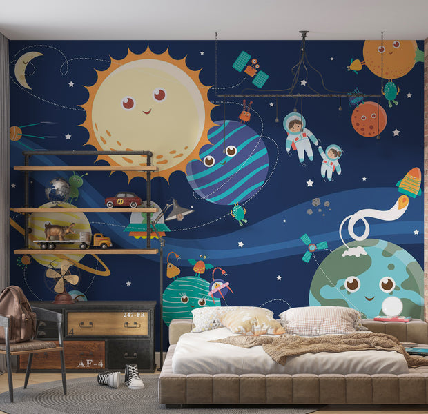 Peel & Stick Kids Wall Mural - Happy Planets 38"Wx27"H