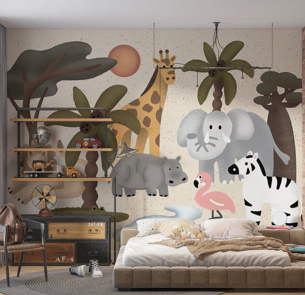 Peel & Stick Kids Wall Mural - Jungle Animals 38"Wx27"H
