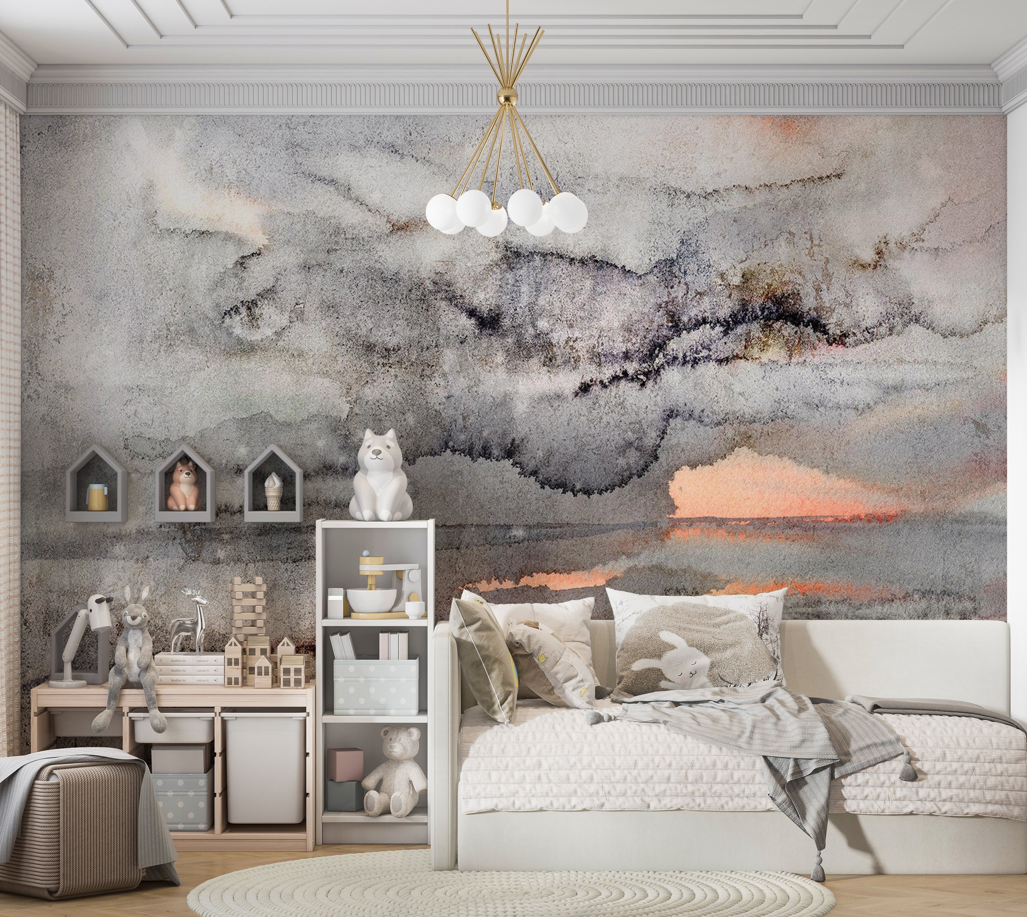 Abstract Wallpaper Wall Mural - Connected Clouds 39"Wx27"H / Standard