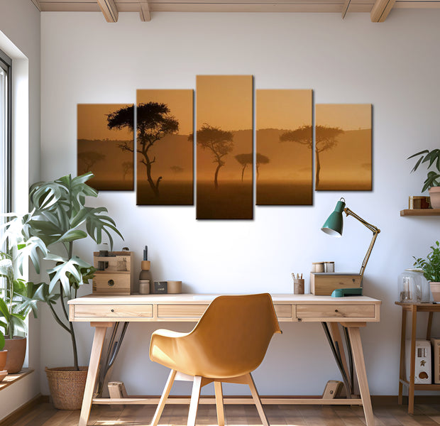 Stretched Canvas Landscape Art - Fog Over A Savannah 40"Wx20"H