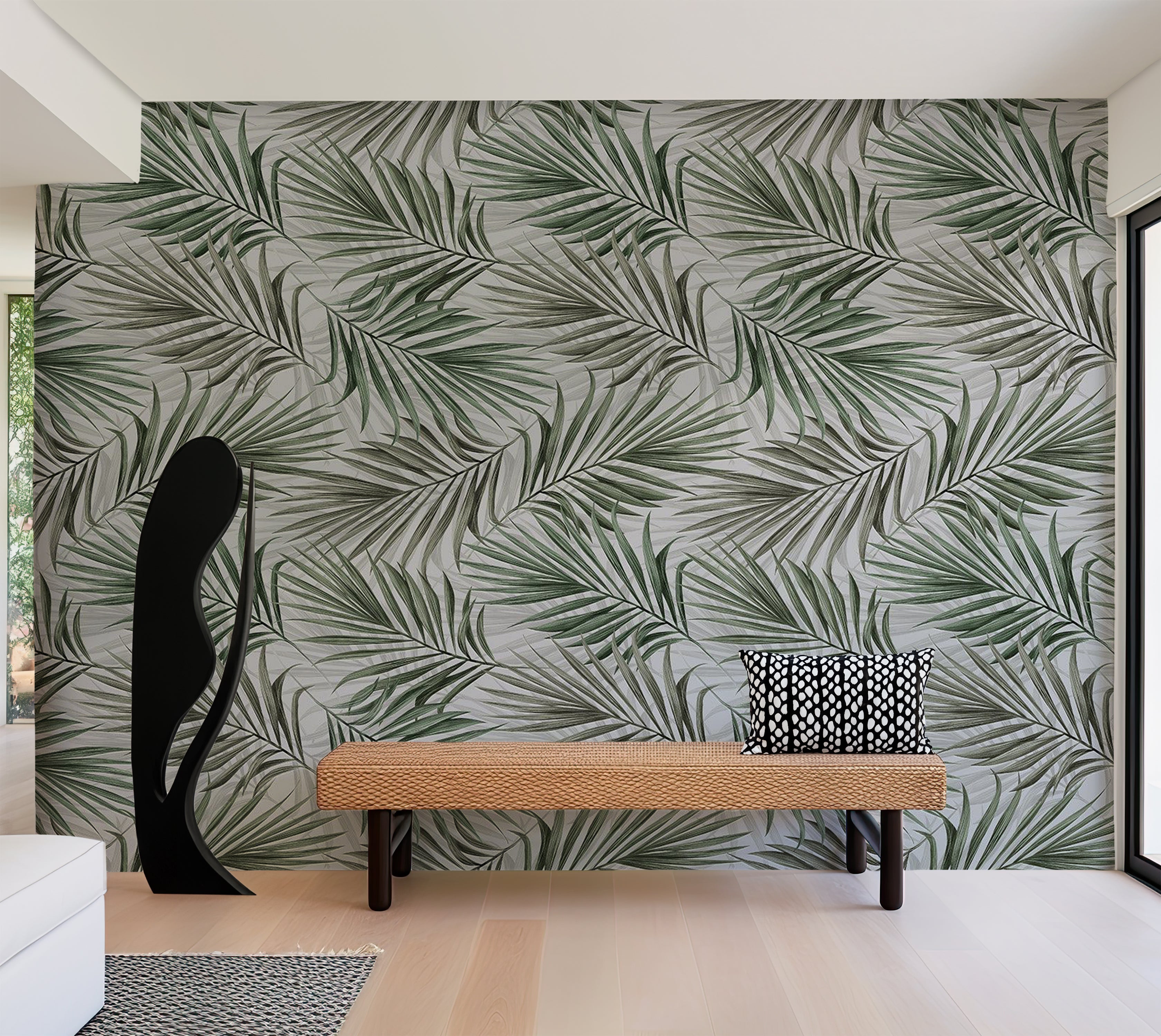 Botanical Wallpaper Wall Mural - Repeating Green Leaf Pattern 39"Wx27"H / Standard