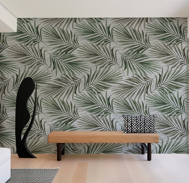 Botanical Wallpaper Wall Mural - Repeating Green Leaf Pattern 39"Wx27"H / Standard