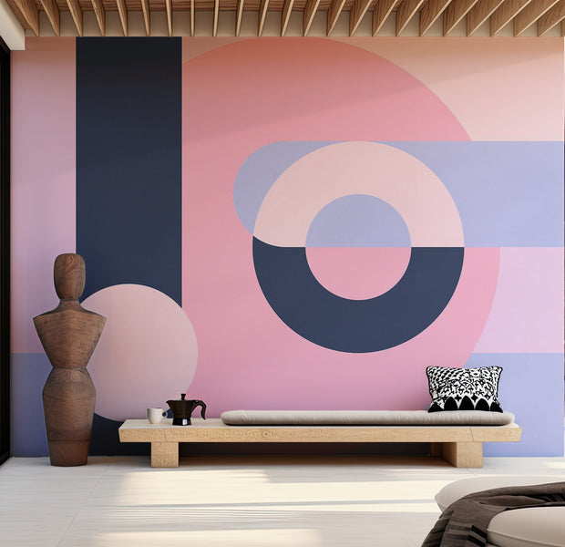 Abstract Wallpaper Wall Mural - Geometric Wreath Violet 39"Wx27"H