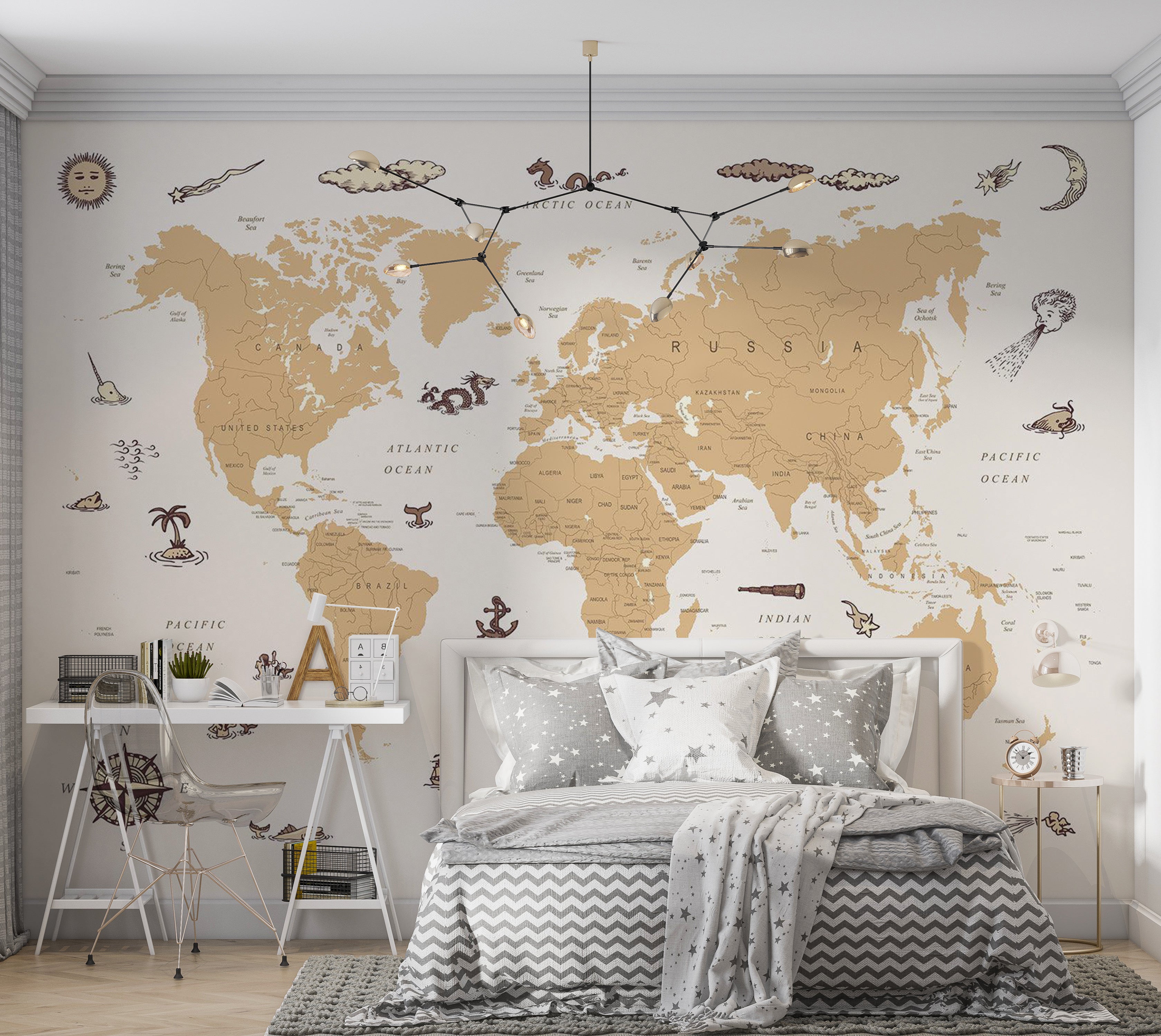 Kids Wallpaper Wall Mural - Countries With Pirate Illustrations 39"Wx27"H / Standard