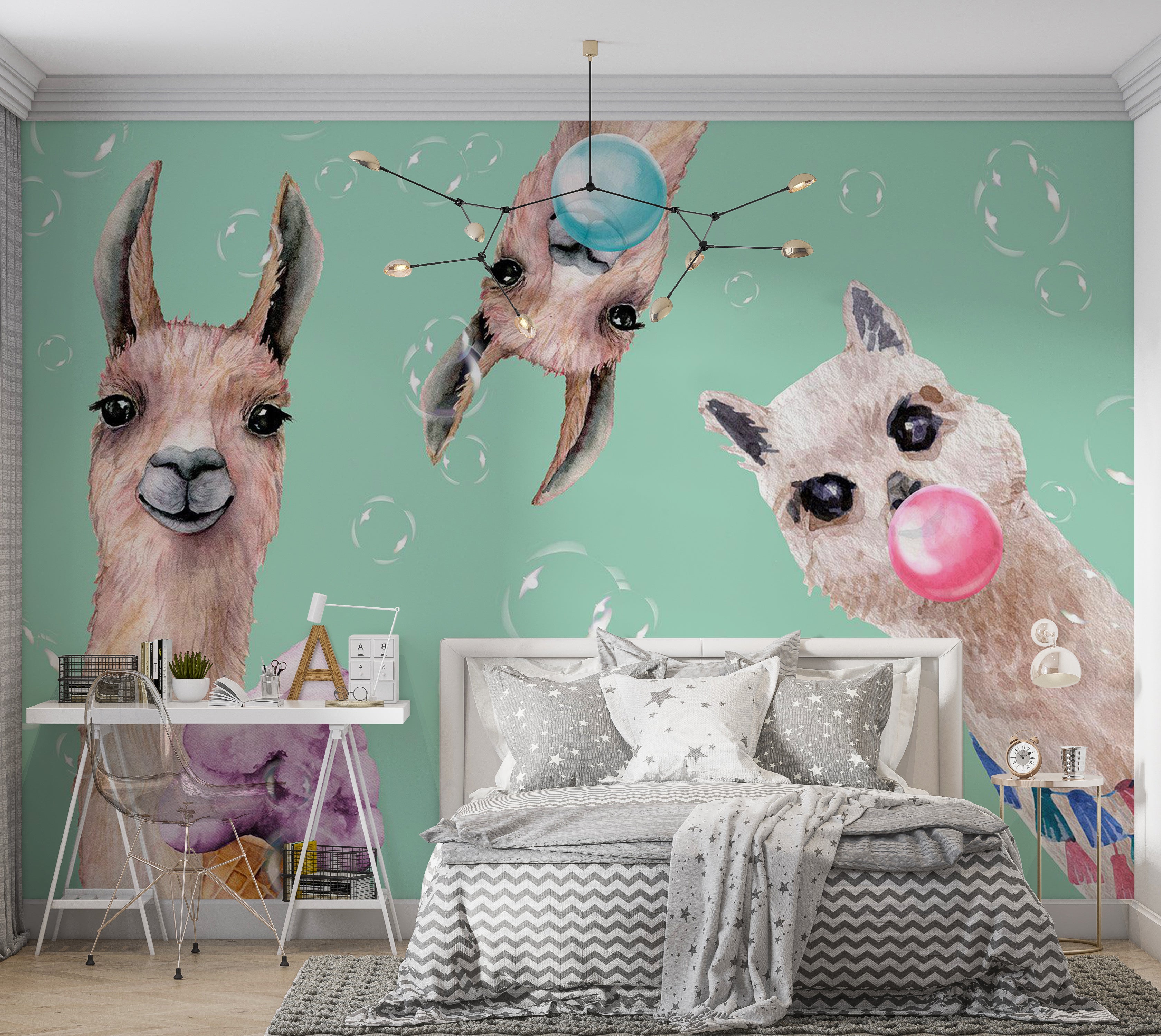 Kids Wallpaper Wall Mural - Crazy Llamas 39"Wx27"H / Standard