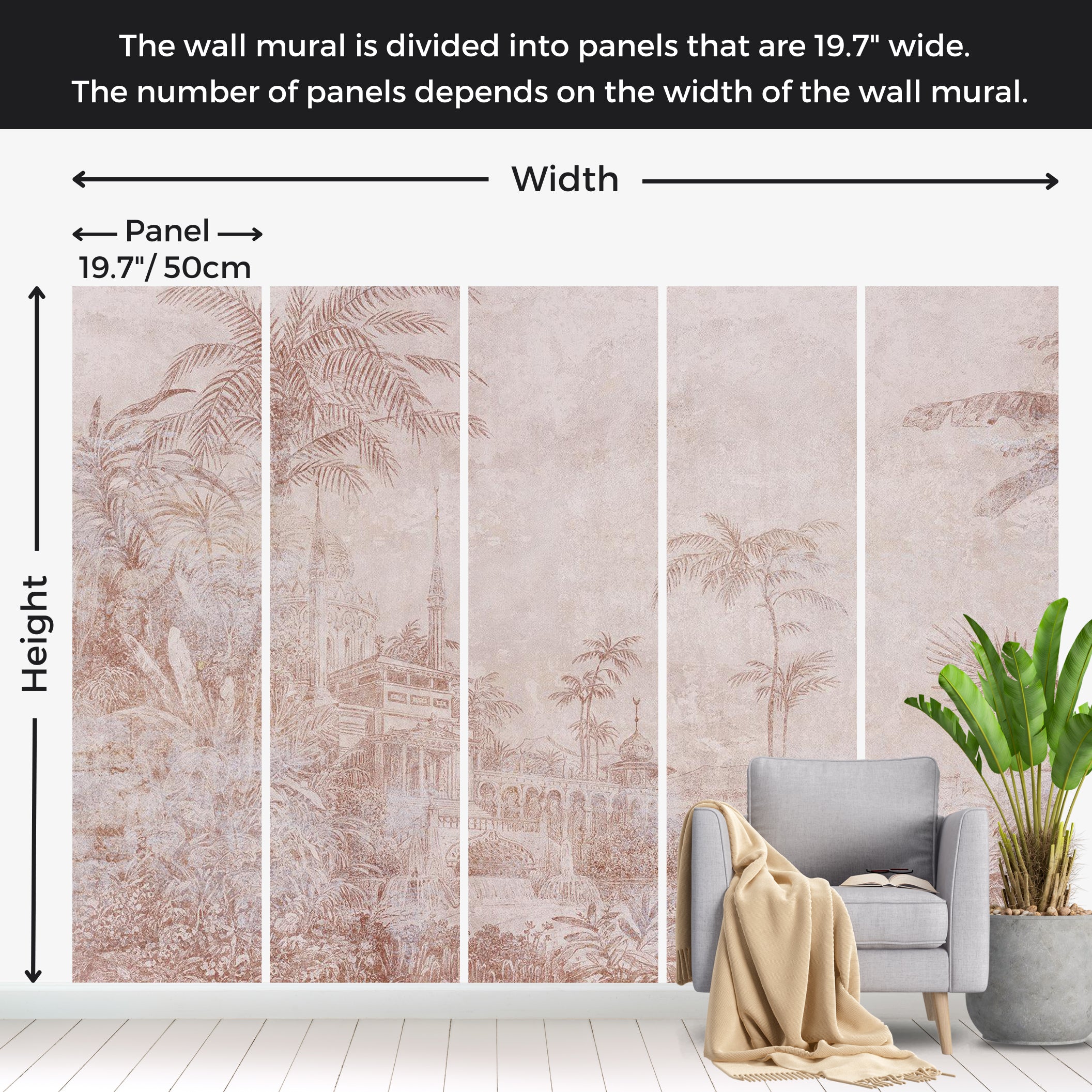 Botanical Wallpaper Wall Mural - Landscape With Temple 39"Wx27"H / Standard