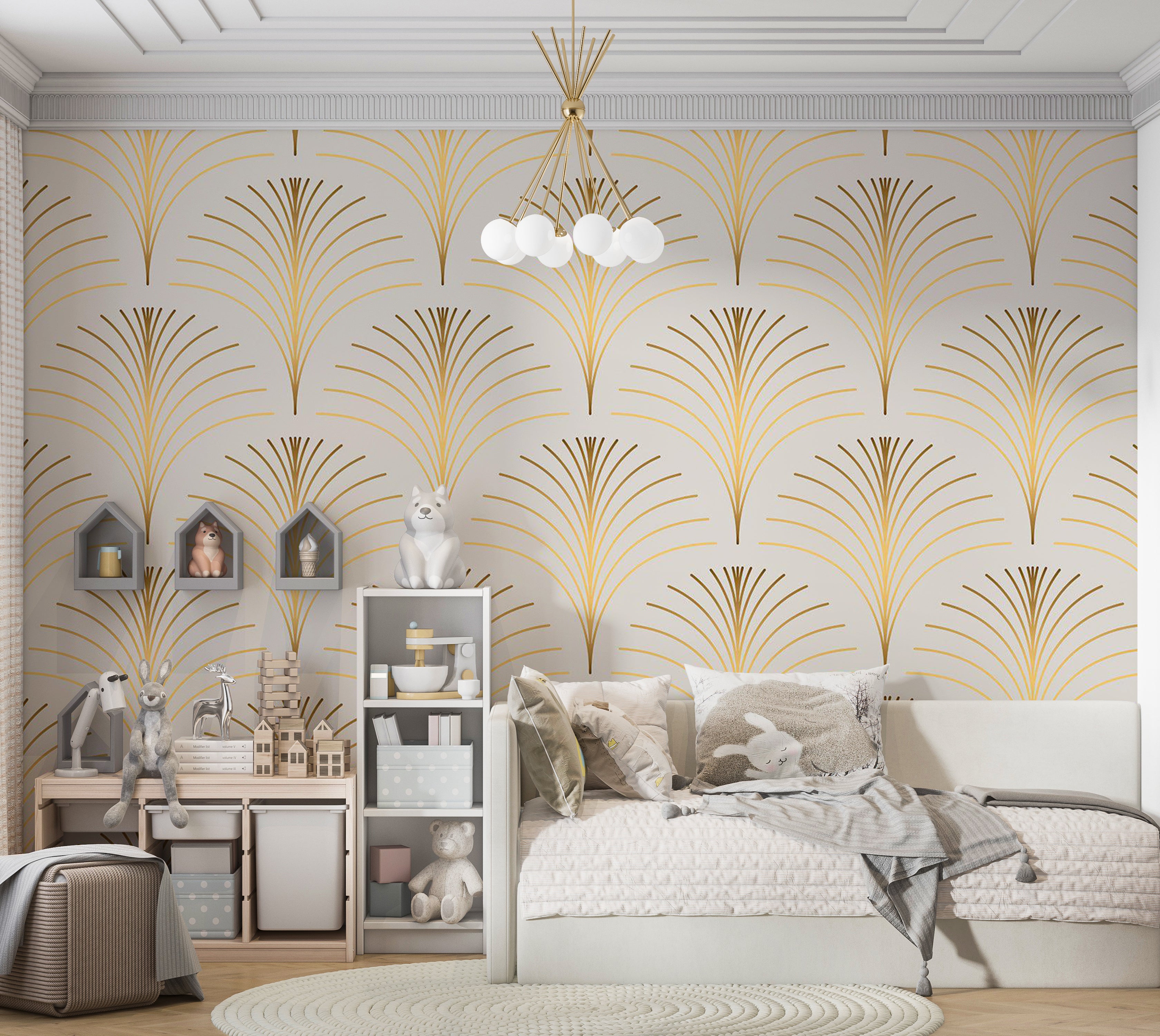 Abstract Wallpaper Wall Mural - Gold Linear Pattern 39"Wx27"H / Standard