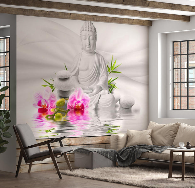 Zen Wallpaper Wall Mural - Buddha And Orchids