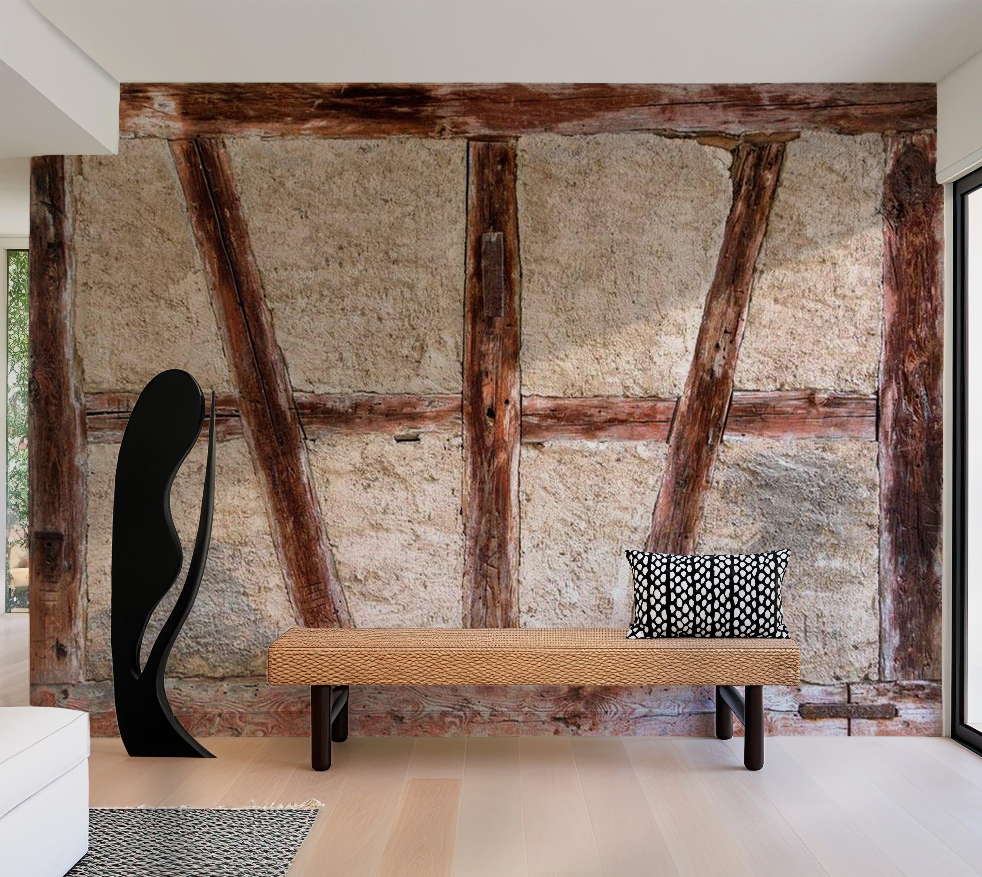 Surface Texture Wallpaper Wall Mural - Old Barn Beams Concrete