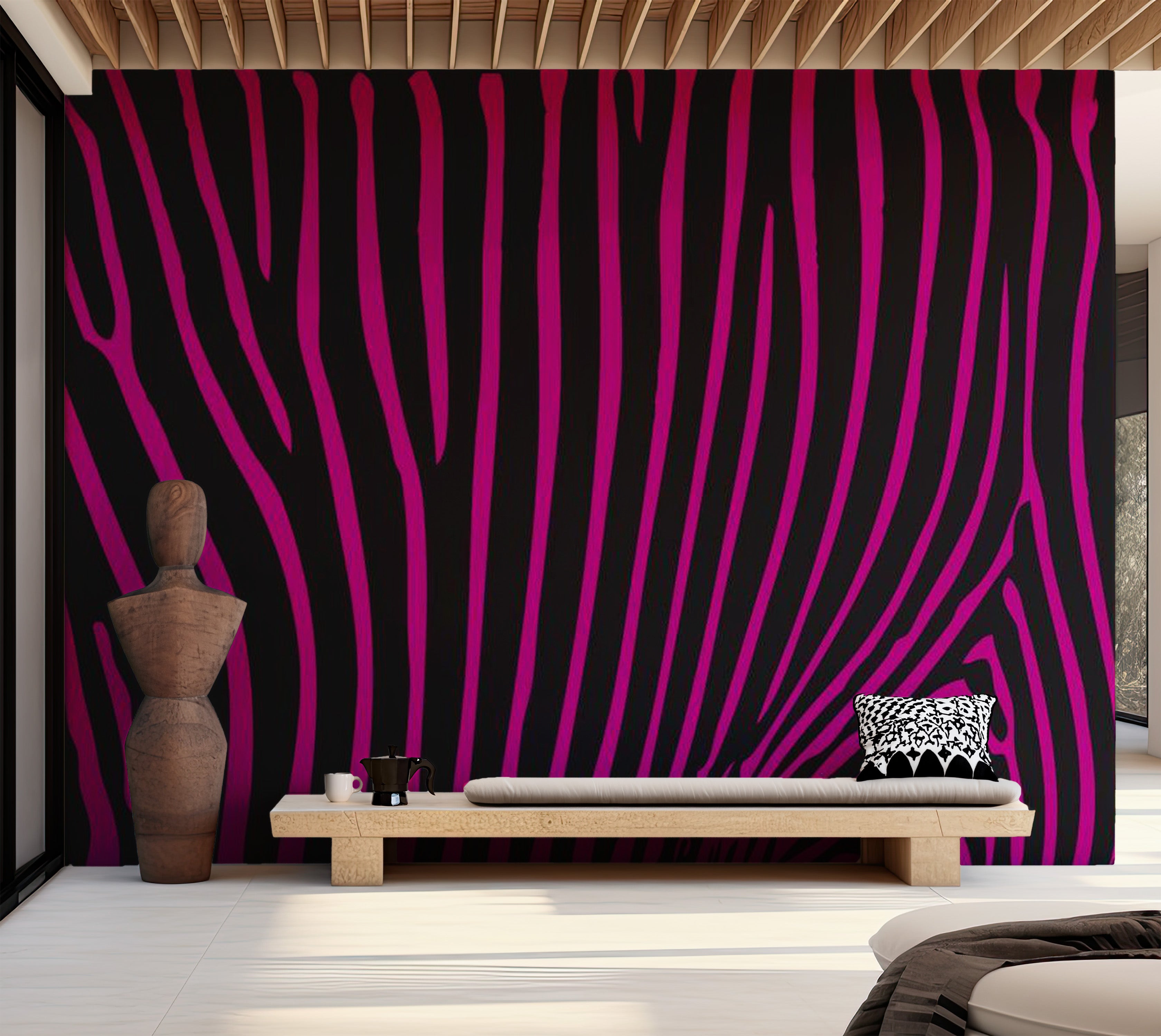 Abstract Wallpaper Wall Mural - Zebra Pattern Violet 118"Wx90"H