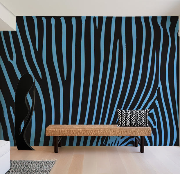 Abstract Wallpaper Wall Mural - Zebra Pattern Turquoise 118"Wx90"H